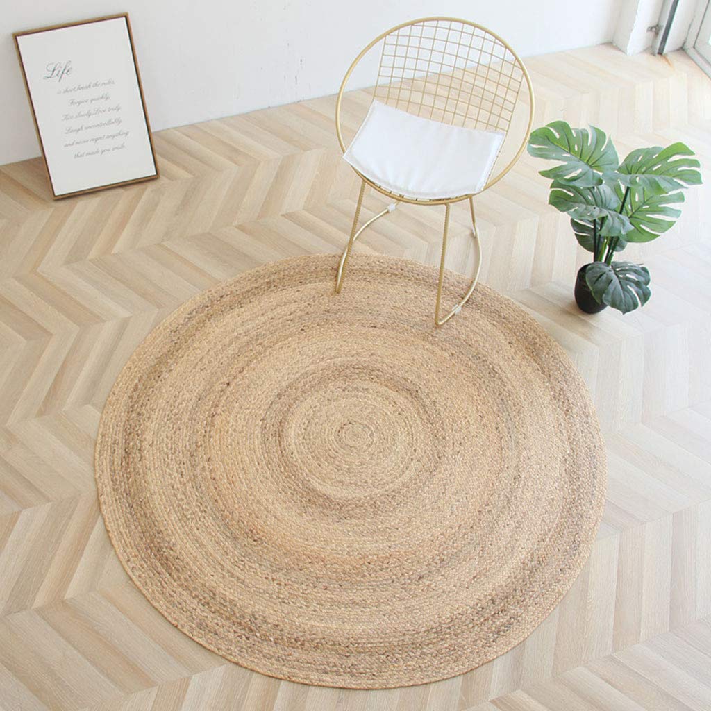 Handmade Jute Round Rug 80cmx80cm - Yellow Woven Natural Fiber Carpet for Living Room & Bedroom - Boho Chic Home Decor Floor Mat - Perfect for Cozy Spaces, Nursery or Entryway