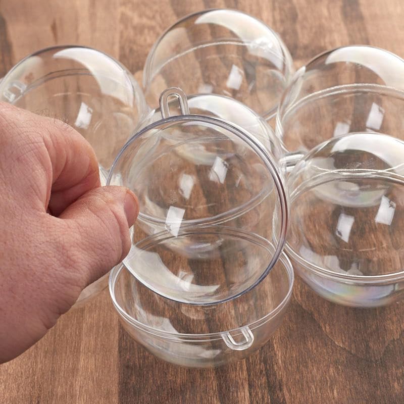 72 Pack Clear Acrylic Fillable 70mm Ball Ornaments - Transparent Plastic Christmas Decorations, Wedding Favors, DIY Crafts & Party Supplies for Holiday Decor, Gift Giving and Home Decoration