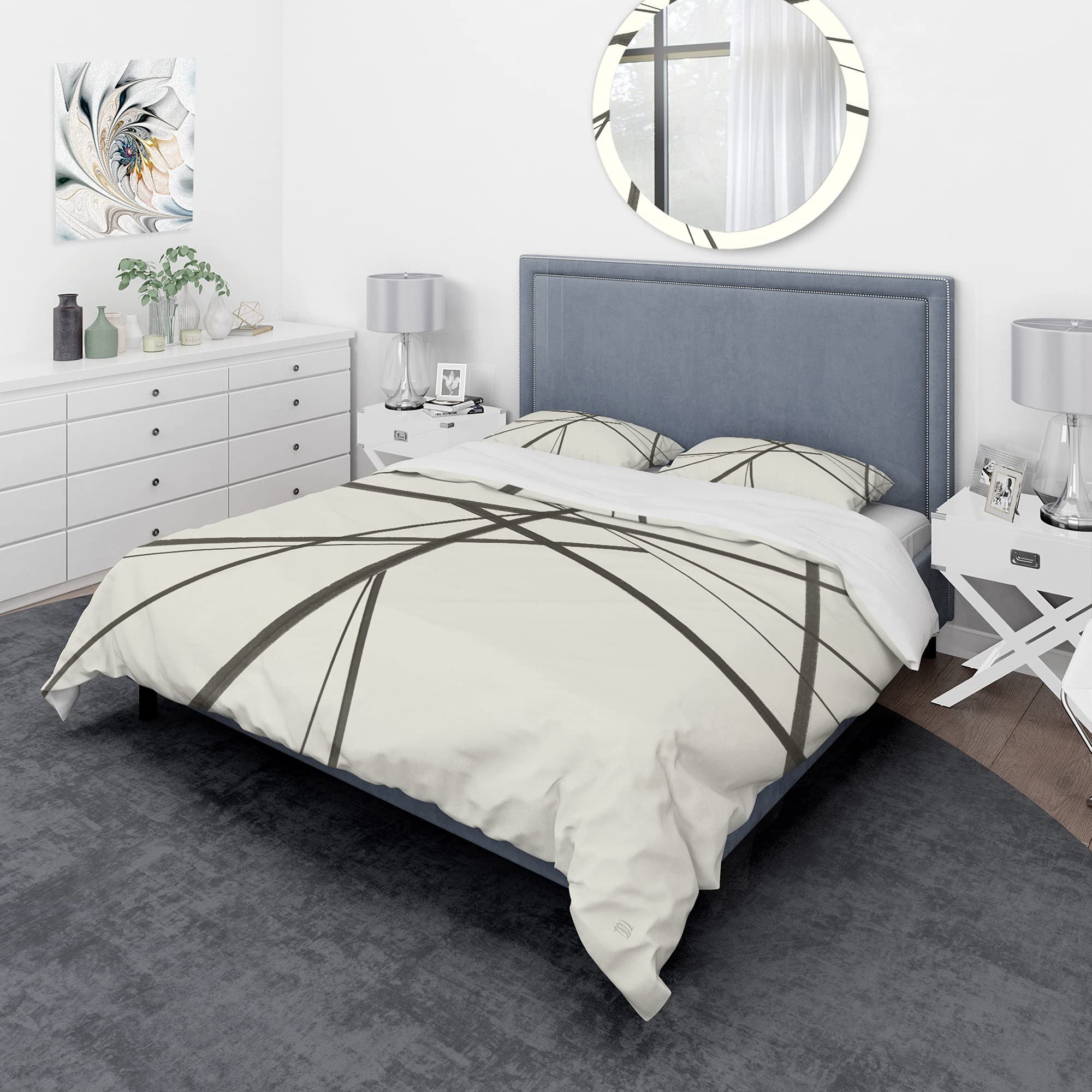 DesignQ Minimalist Black and White Mid-Century Modern Duvet Cover Set - Queen Size 3-Piece Abstract Bedding | All Season Comfort for Contemporary Bedrooms & Guest Rooms