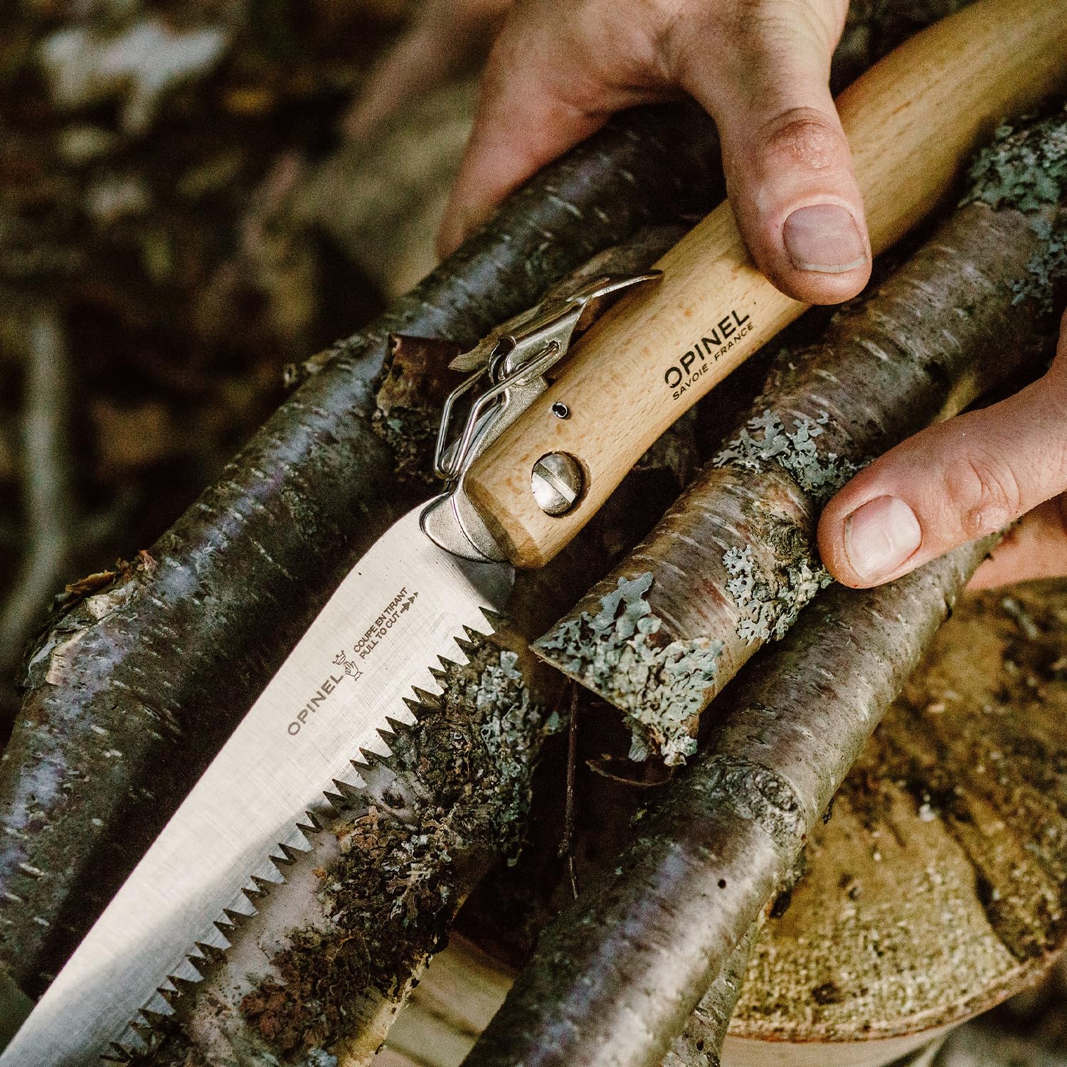 Opinel No.12 Folding Saw - Carbon Steel Pruning Saw with Beechwood Handle for Gardening, Camping & Outdoor Activities | Compact Folding Design for Tree Trimming, Bushcraft & Woodworking
