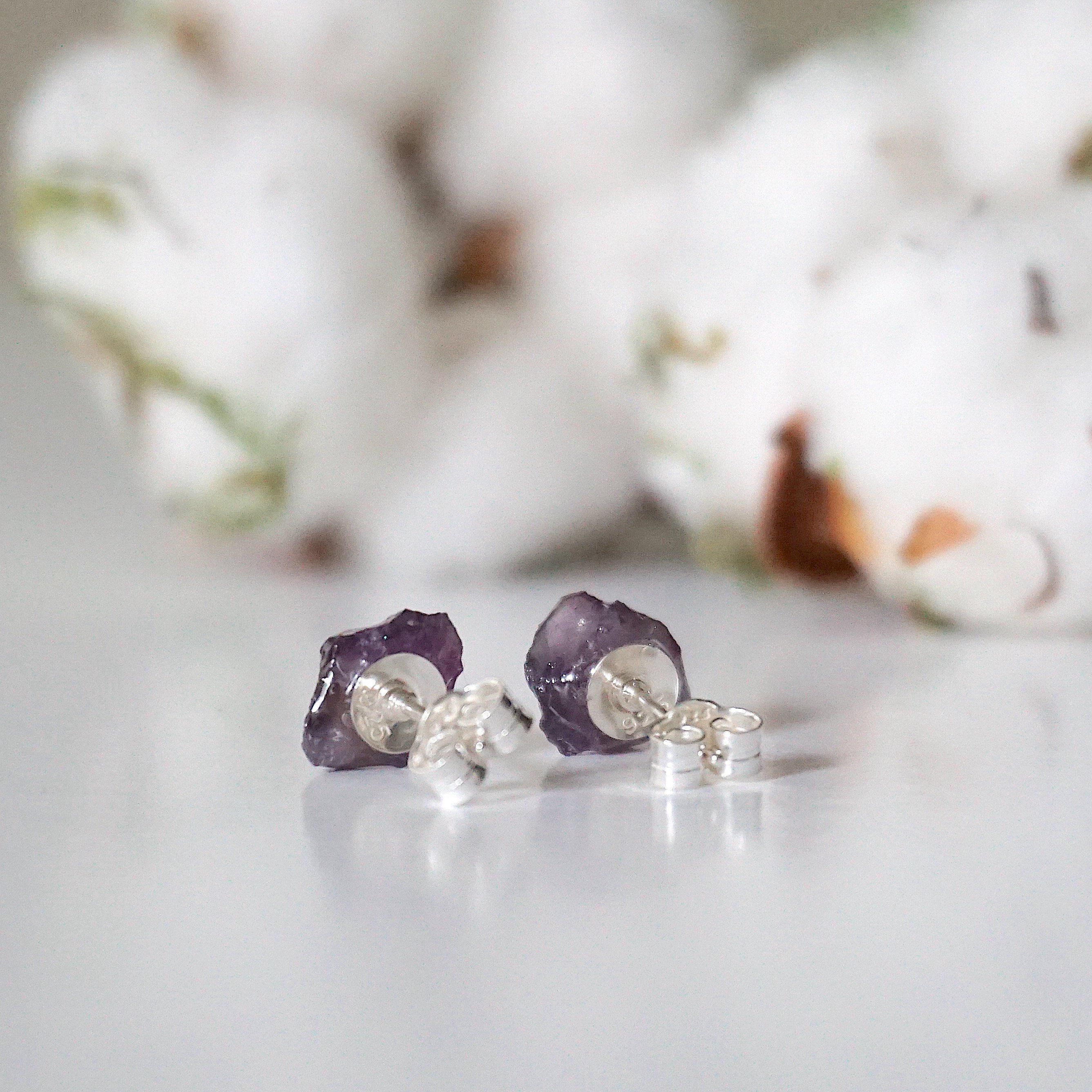 Natural Amethyst Stud Earrings for Women - Hypoallergenic Post Earrings for Sensitive Ears - Perfect for Everyday Wear, Office & Special Occasions
