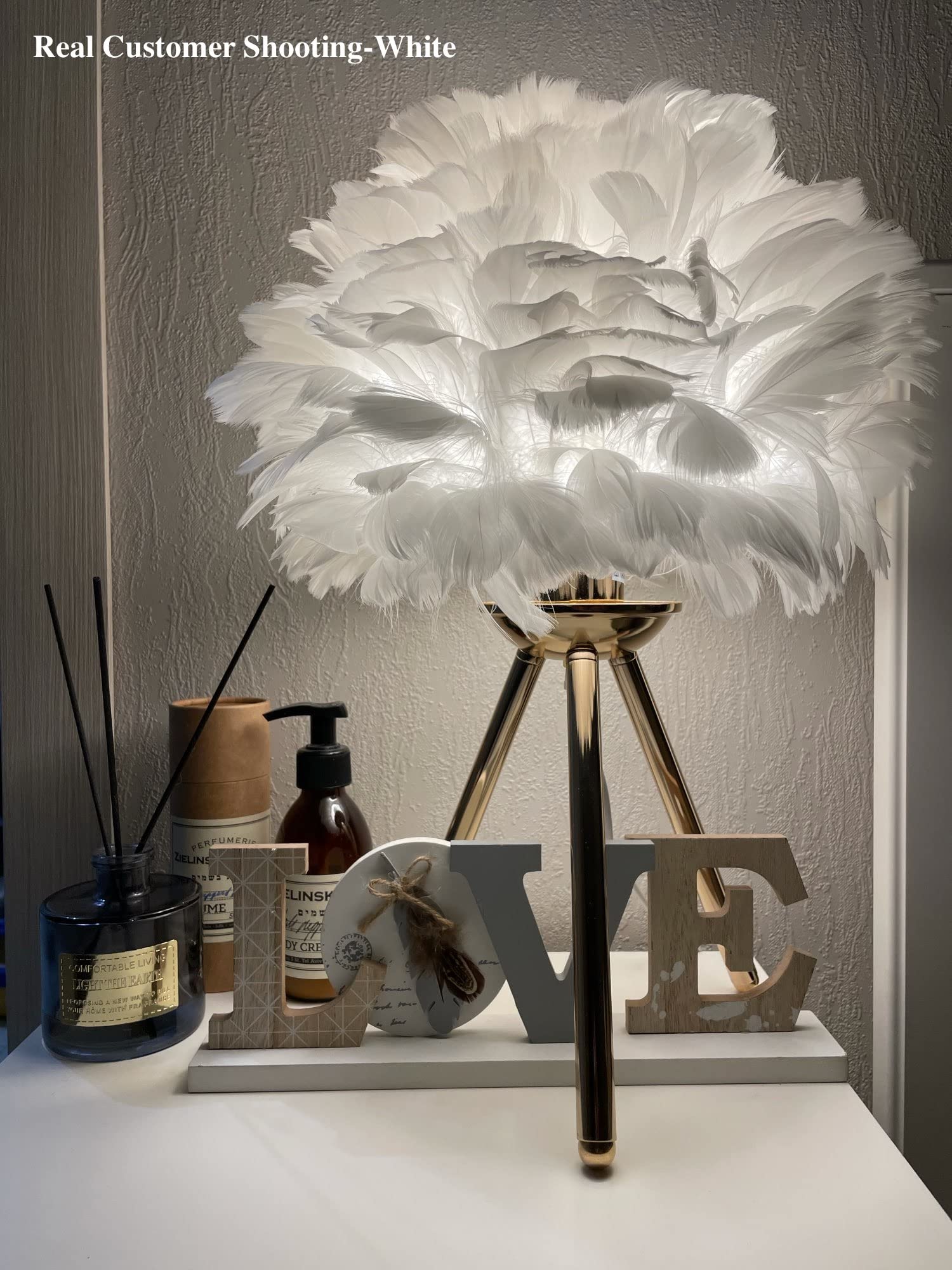 Elegant White Swan Feather Bedside Table Lamp - Modern Aesthetic Bedroom & Living Room Decor, Artistic Desk Lamp for Girls Room, Romantic Valentine's Day Gift for Women - Perfect for Nightstands, Dressing Tables & Cozy Reading Nooks