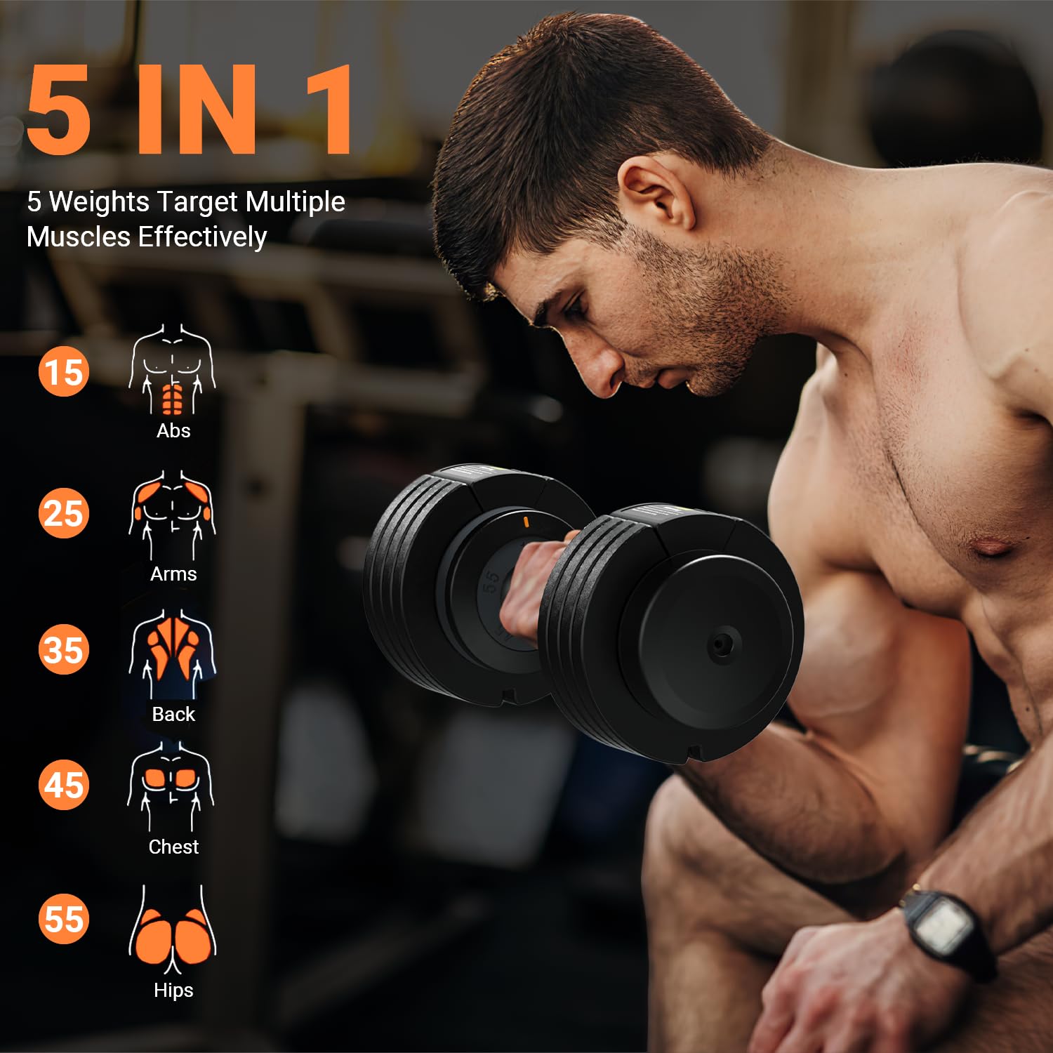Adjustable Dumbbells Set of 2 - 5-in-1 Quick Change Weight System with Anti-Slip Grip for Home Workouts - Perfect for Strength Training, CrossFit & Home Gym - Ideal for Men & Women