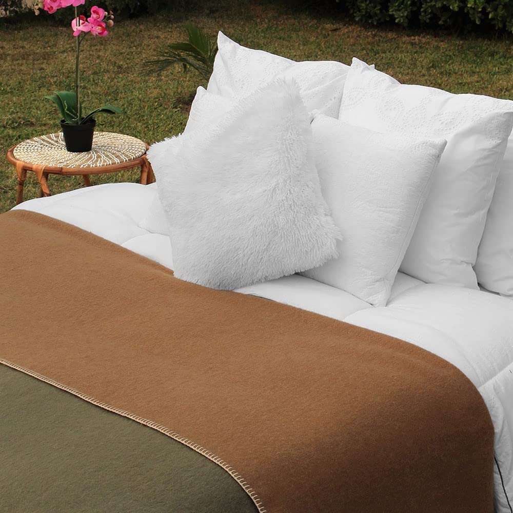 Premium Thick Alpaca Wool Blanket - Heavyweight Warm & Soft Peruvian Alpaca Throw - King Size (Olive Green/Soft Camel) - Perfect for Camping, Outdoor Adventures & Cozy Indoor Use