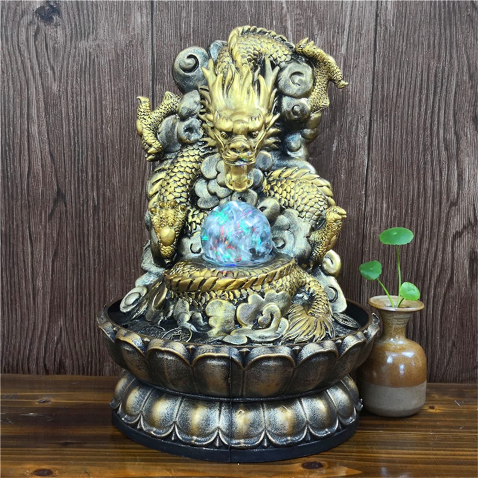 Chinese Dragon Desktop Fountain with LED & Running Water - Feng Shui Wealth Decor for Home & Office, Zen Lotus Base, Lucky Mascot - Perfect for Meditation Spaces, Office Desks & Home Decor