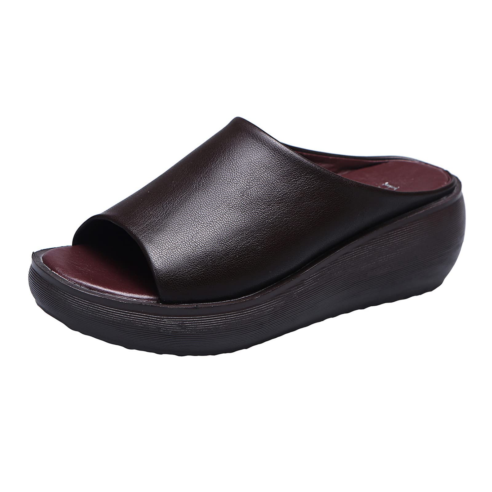Women's Leather Open-Toe Slippers - Non-Slip Thick Sole Sandals for Indoor/Outdoor Use | Comfortable House Shoes for Bedroom, Office & Home Wear
