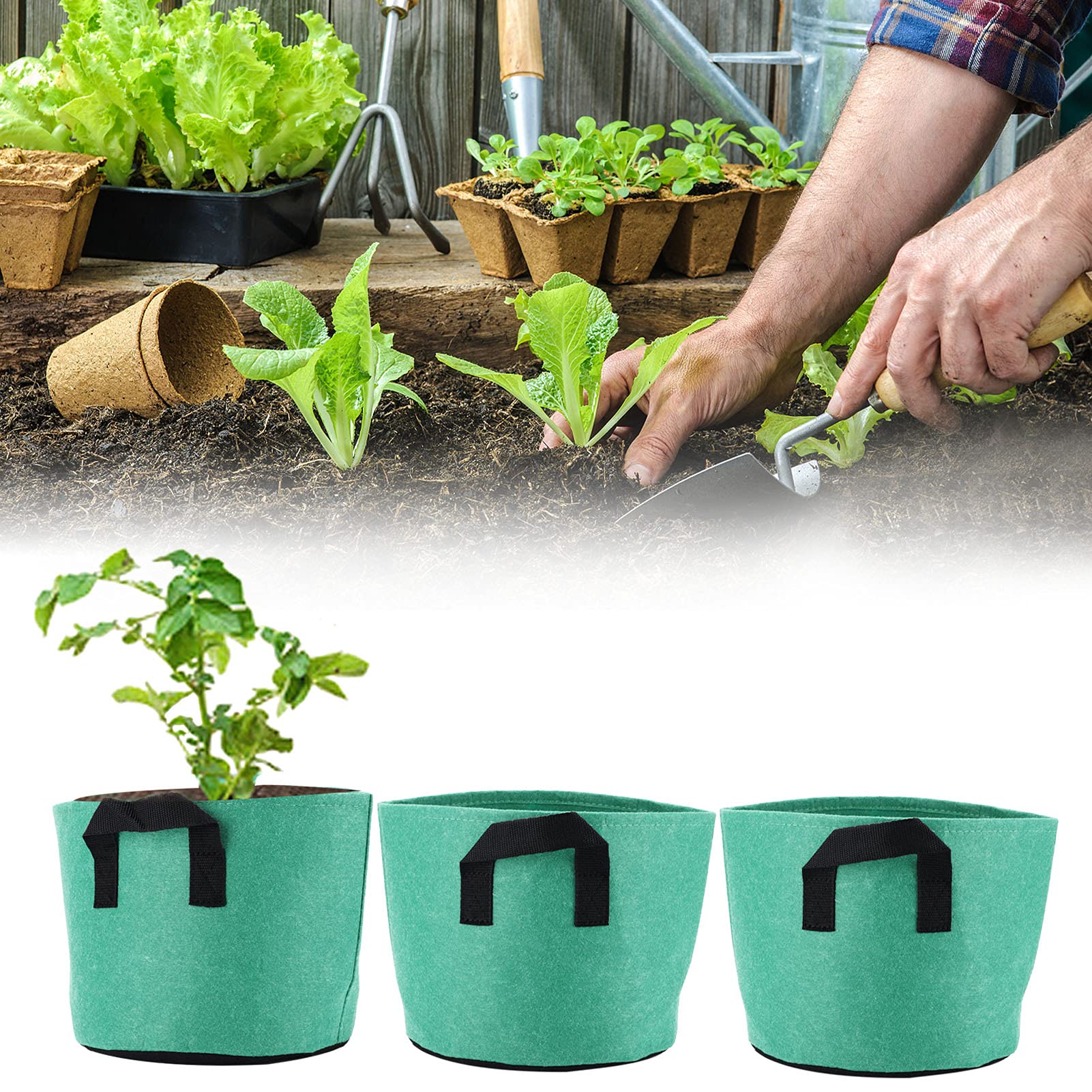 Breathable Plant Grow Bag with Handle - Light Green Planter for Outdoor, Balcony, Garden & Greenhouse | Perfect for Herbs, Vegetables & Flowers