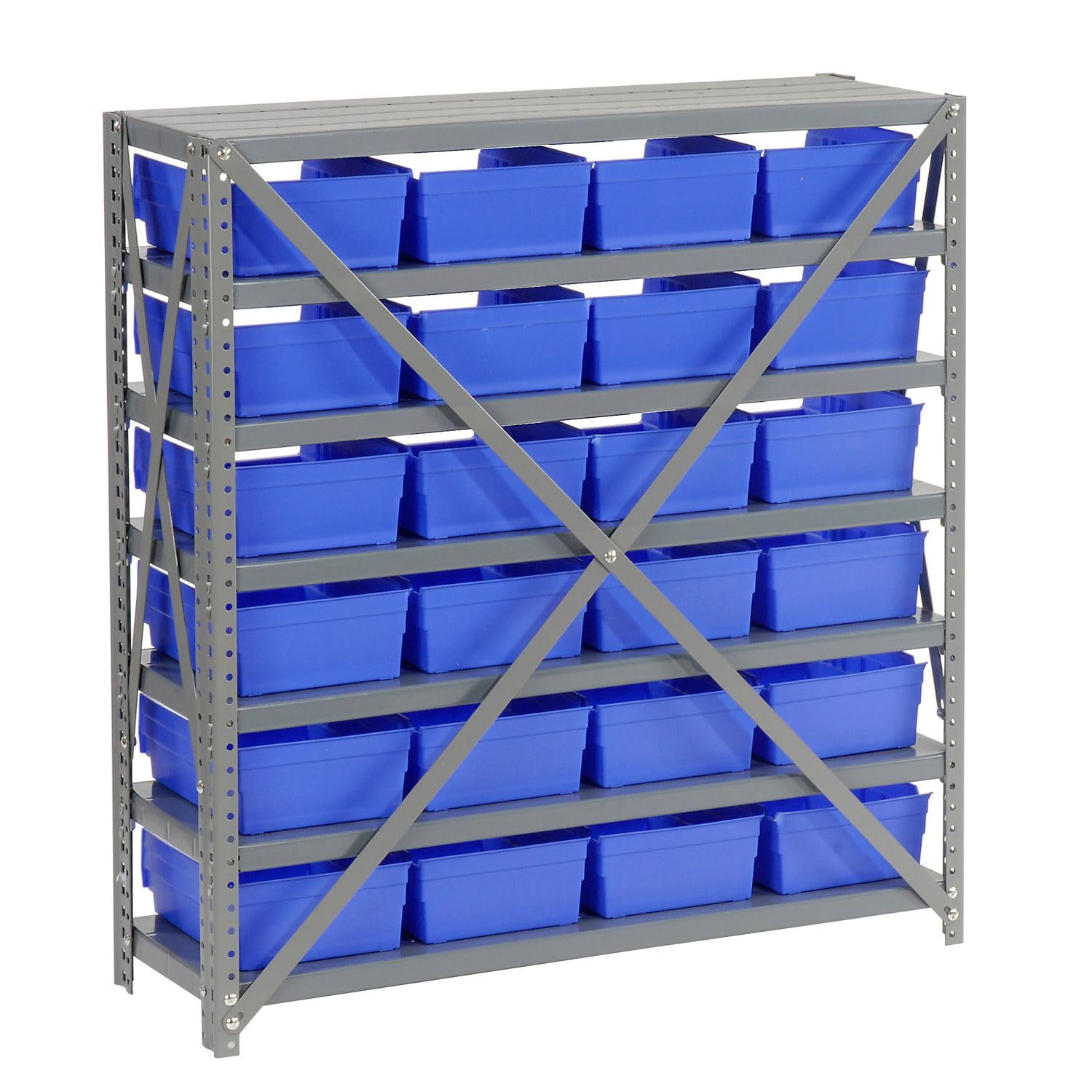 Global Industrial 7-Shelf Steel Storage Rack with 24 Plastic Bins (4