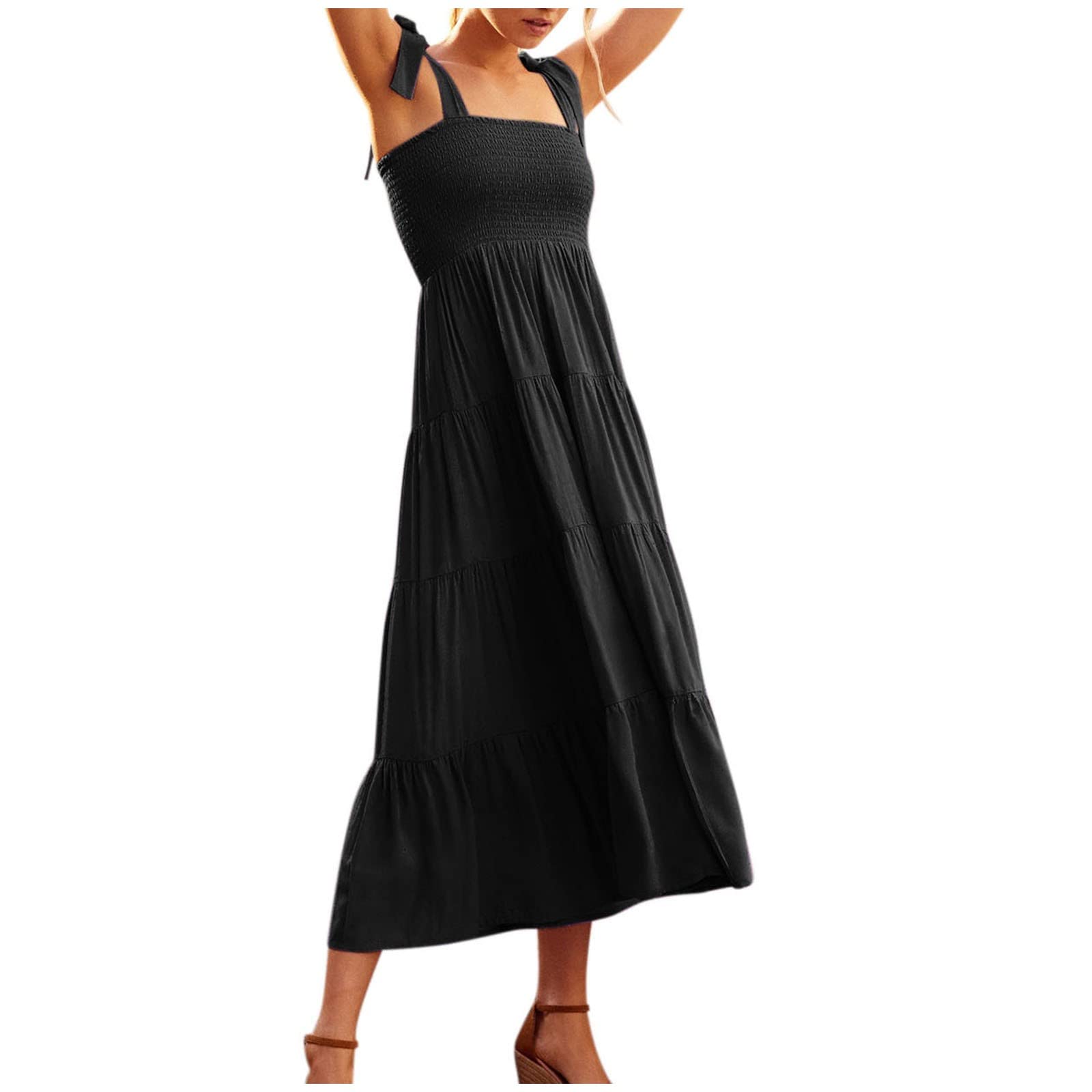 Elegant Women's Wedding Guest Midi Dress - Summer Sleeveless Suspender Pleated Long Dress in Solid Colors | Perfect for Beach Weddings, Garden Parties & Formal Events