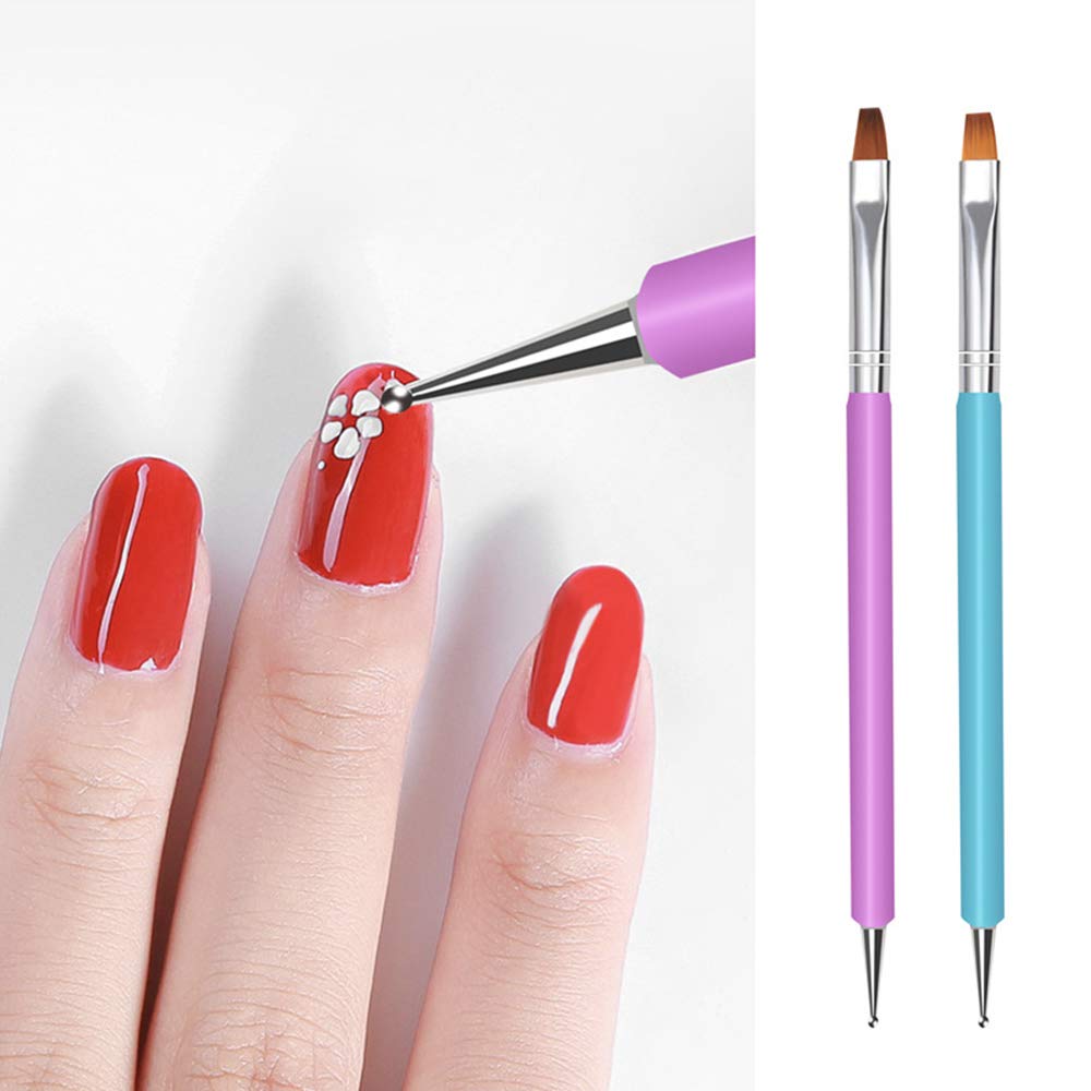 Dual-End UV Nail Brush & Dotting Pen Set for Nail Art - Professional Blue Nail Design Tools for Gel Polish & Acrylic Nails - Perfect for Salon, Home Manicure & DIY Nail Art