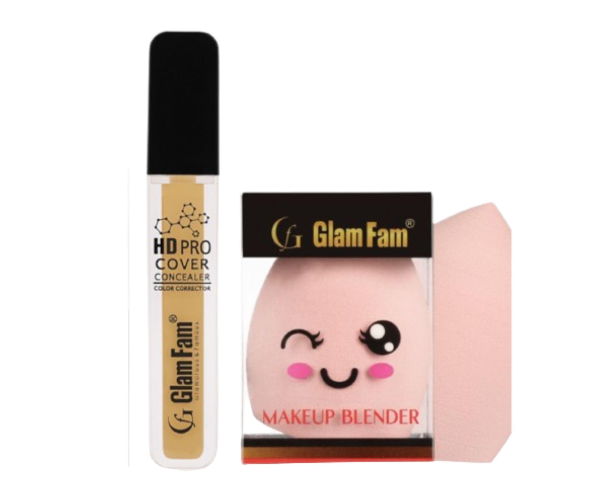 GLAM FAM Liquid Concealer - Matte Finish, Full Coverage for All Skin Types | Includes Beauty Blender Sponge for Flawless Face Makeup | Perfect for Daily Wear, Contouring & Blemish Coverage