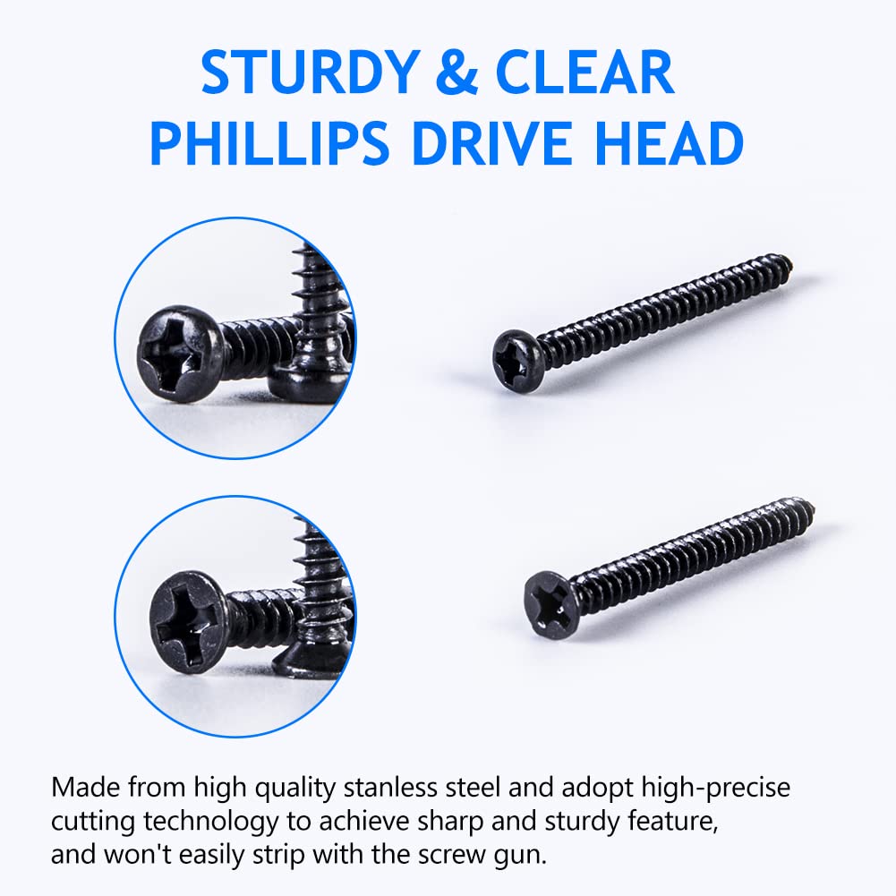 420 Pcs Self Tapping Screws Assortment Kit - Black Zinc-Plated Carbon Steel PA Pan Head & KA Flat Head Phillips Screws for Wood, Metal and DIY Projects - Perfect for Furniture Assembly, Home Repair and Construction Work