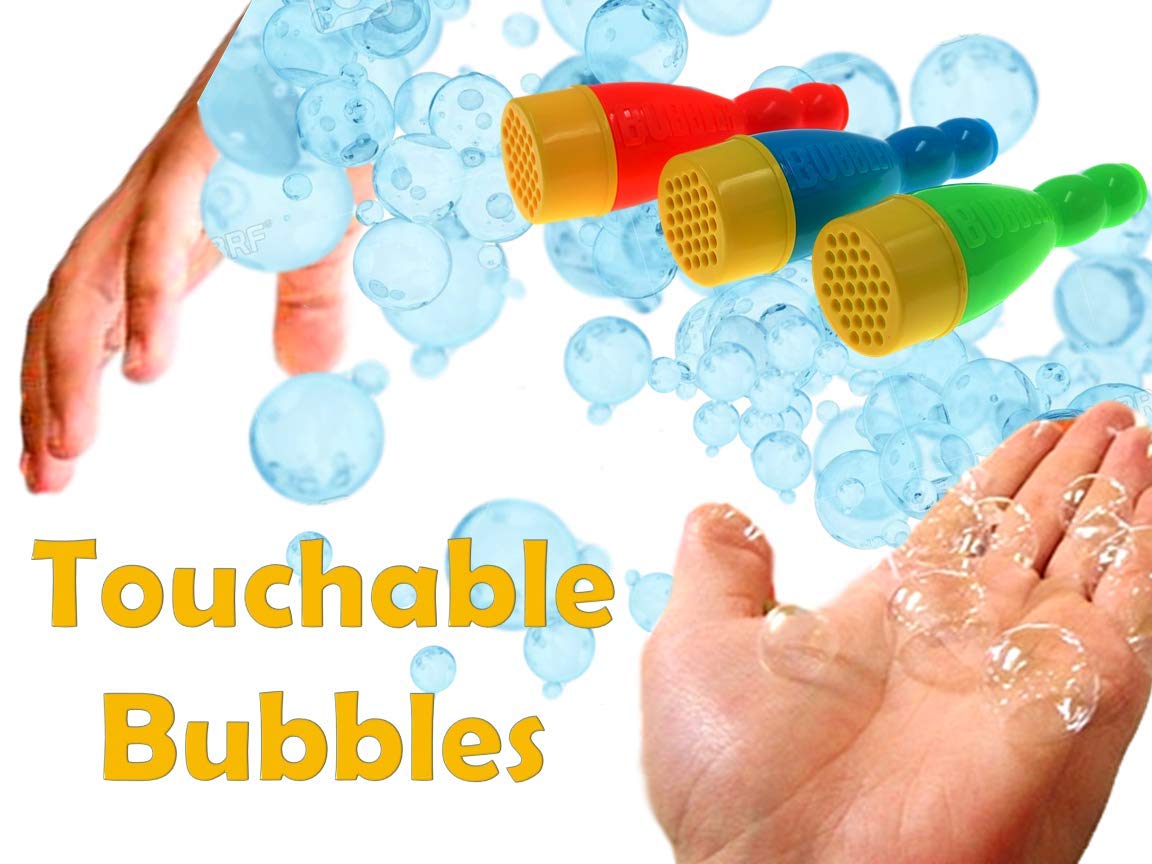 JA-RU Mini Handheld Bubble Blower with Non-Toxic Solution - Fun Touchable Bubbles for Kids, Stress Relief Fidget Toy | Perfect for Birthday Parties, Outdoor Play, Sensory Activities & Autism Therapy (3-Pack) - Great for Backyard Fun, Park Playdates, Special Needs Sensory Play, Summer Activities and Toddler Outdoor Games