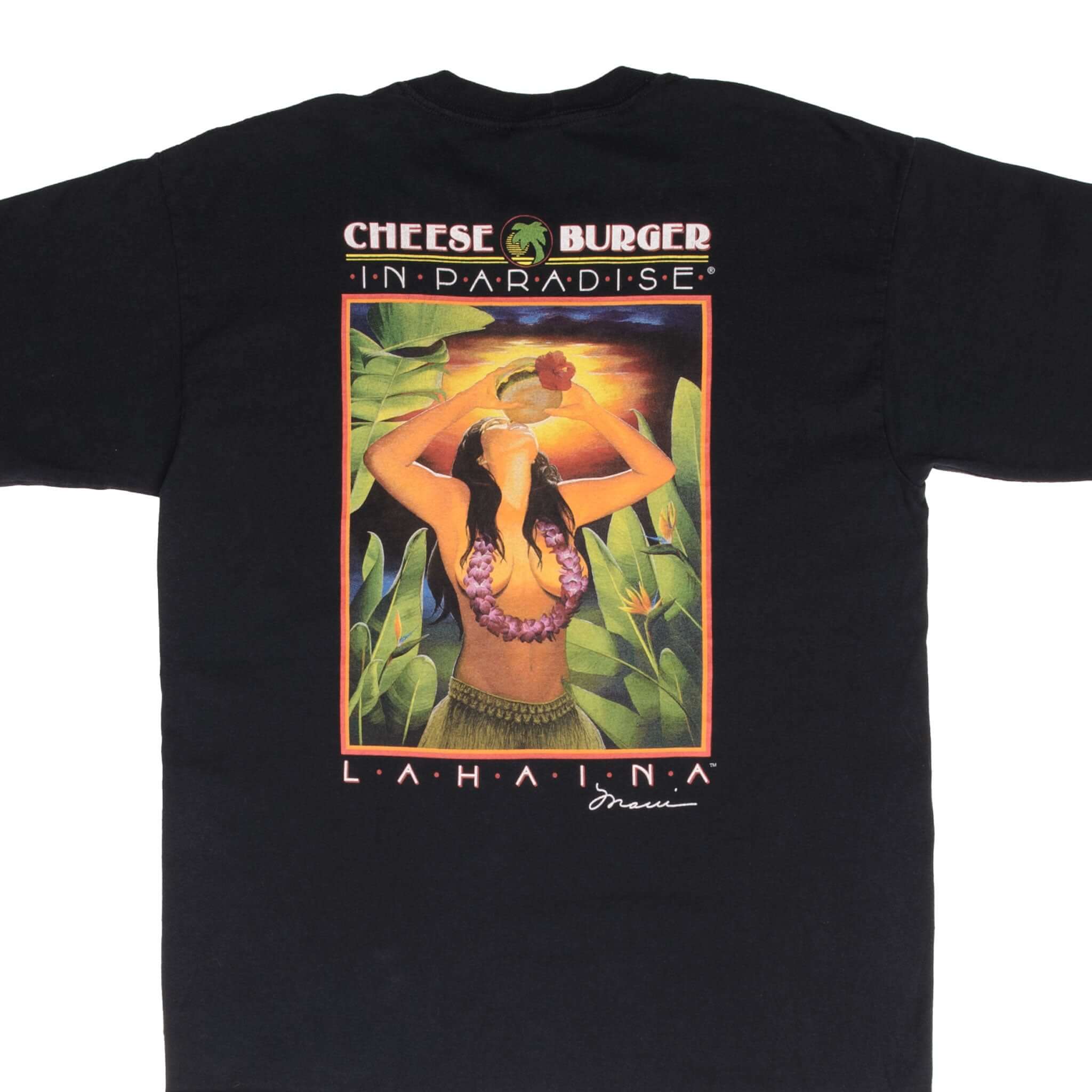 Vintage Cheese Burger in Paradise Maui Lahaina 2000s Hawaii T-Shirt - Large Size - Retro Hawaiian Shirt for Beach Vacation & Summer Outfits