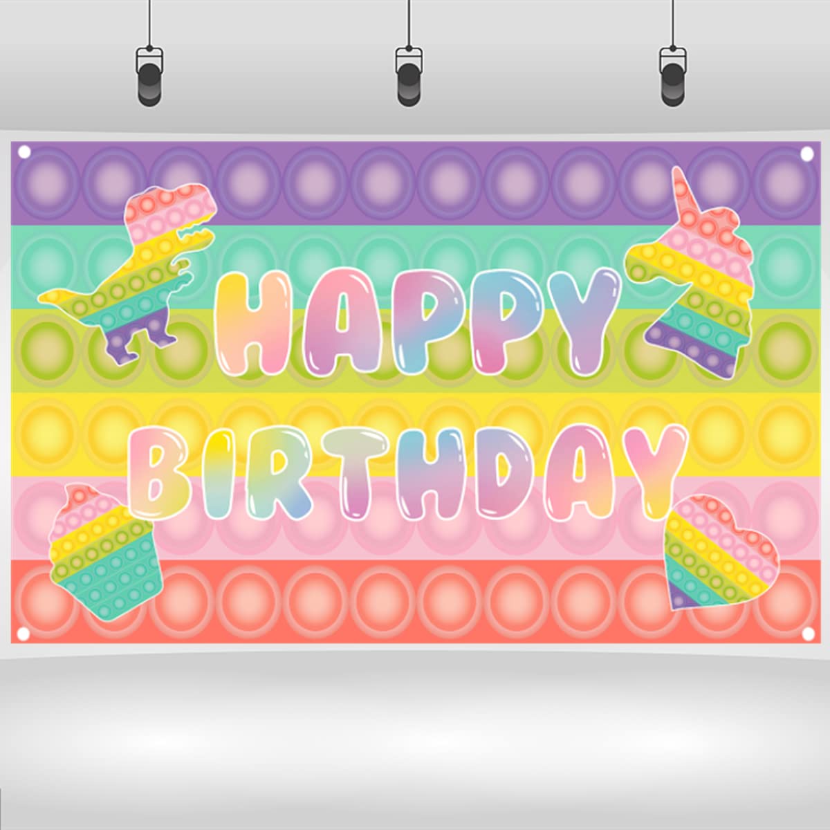 Happy Birthday Backdrop with Sensory Pop Fidget Game - Kids Birthday Party Decor, Photography Background for Teens - Fun Party Supplies for Birthday Celebrations & Photo Booths