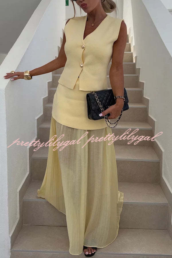 Elegant Knit & Tulle Elastic Waist Pleated Maxi Skirt for Women - Boho Chic Flowy Long Skirt for Summer, Beach, Parties & Special Occasions