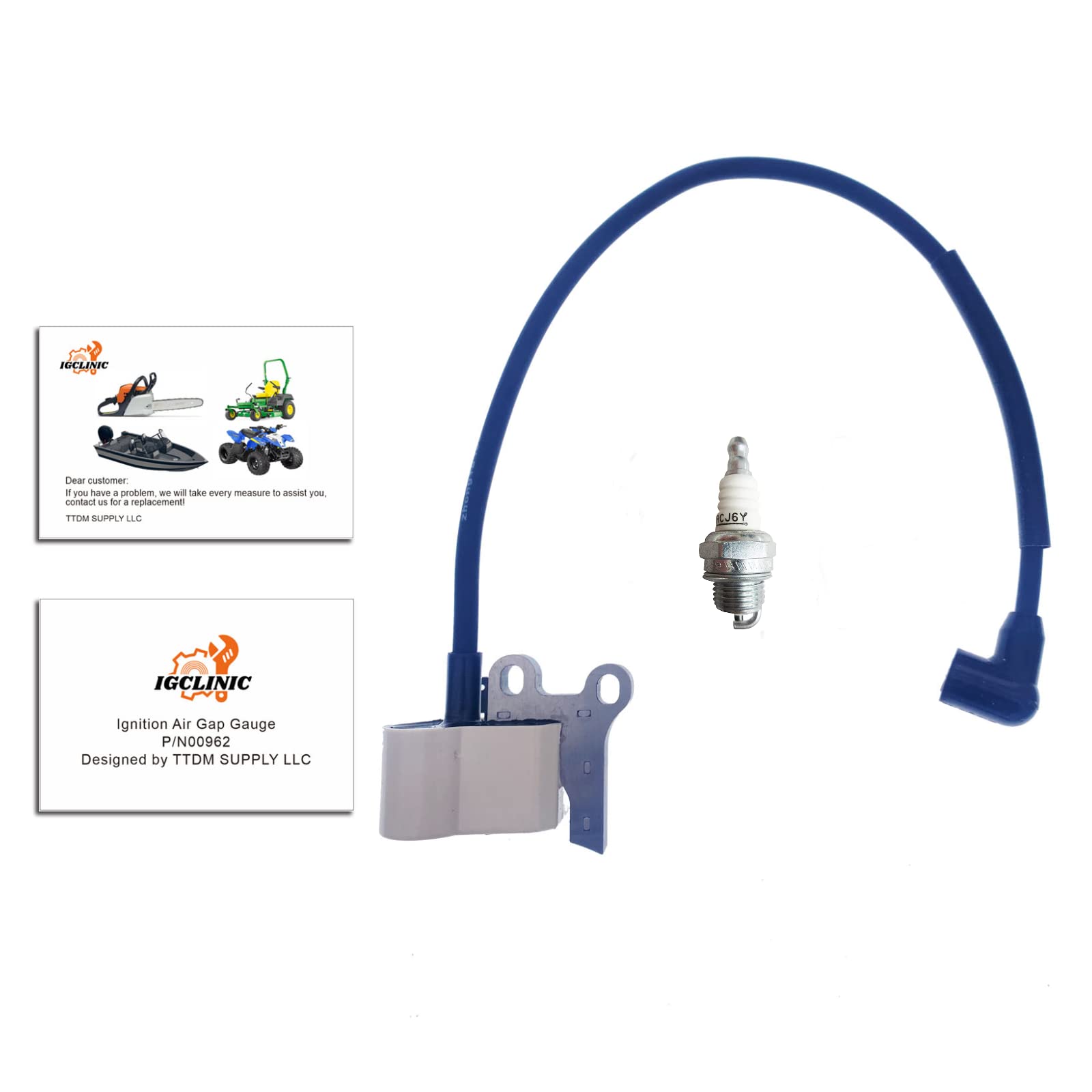 High-Performance Ignition Coil with Spark Plug for McCulloch Chainsaw Models 10-10S, 605, 3.7, 610, 650, 700, 800, 850, 5700, 8200, TimberBear Pro & Mac - Replaces 223875-01, 223707-01, 223708-01, 223876-00 - Perfect for Wood Cutting, Tree Trimming & Forestry Work