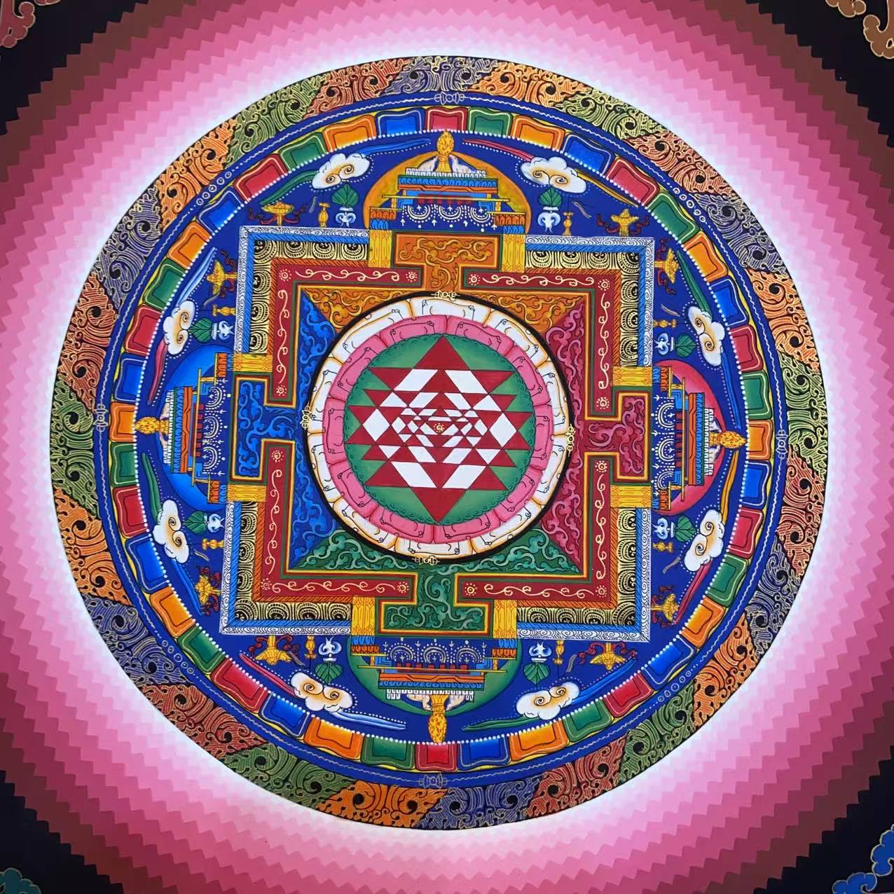 Authentic Shree Yantra Mandala Thangka Painting - Sacred Hindu Spiritual Wall Art for Meditation & Home Decor | Perfect for Yoga Studios, Prayer Rooms & Spiritual Spaces