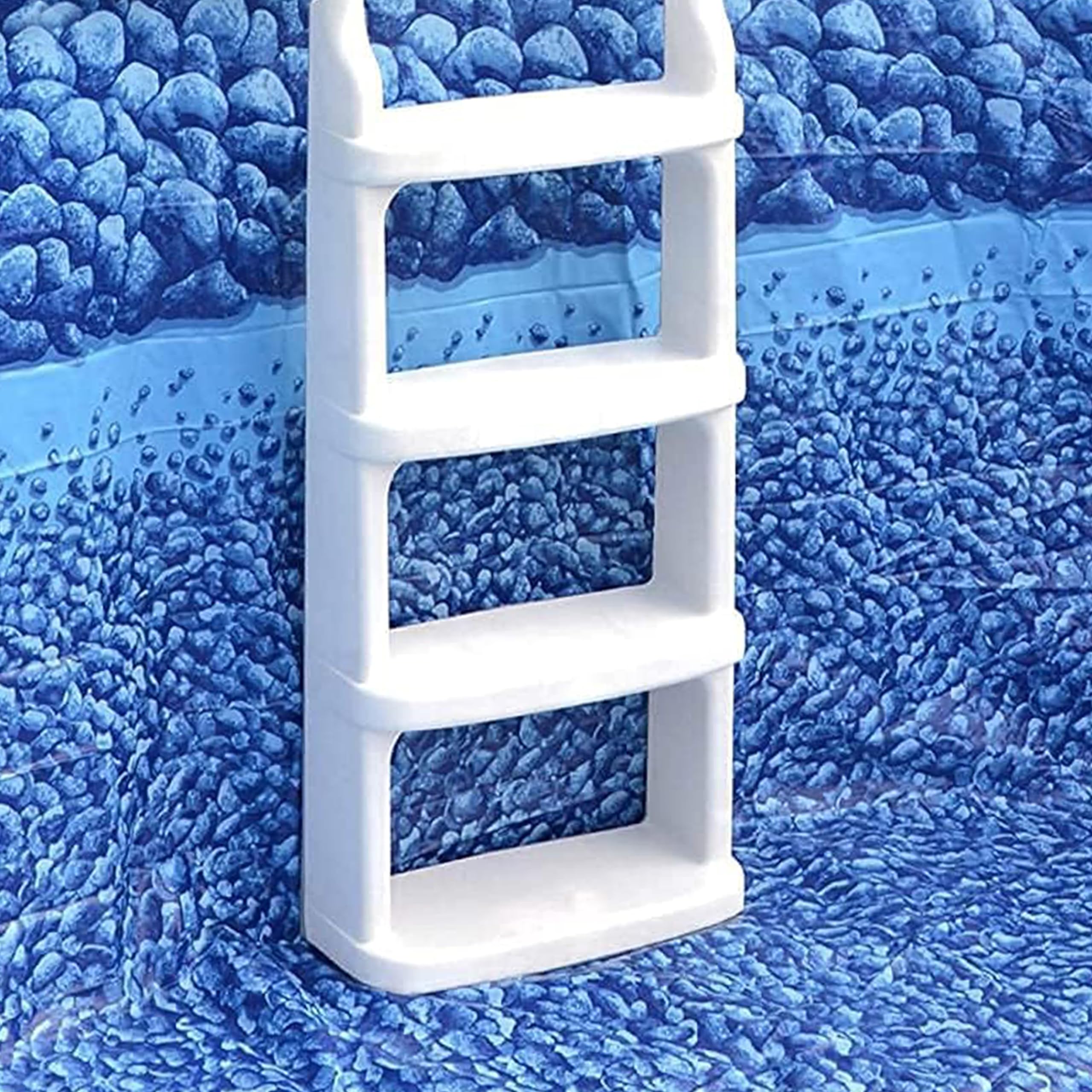 Easy Incline 200200 Above Ground Pool Deck Ladder - White In-Pool Swimming Ladder with Non-Slip Steps | Includes Free Beach Ball | Perfect for Backyard Pools, Inground Pools & Beach Parties