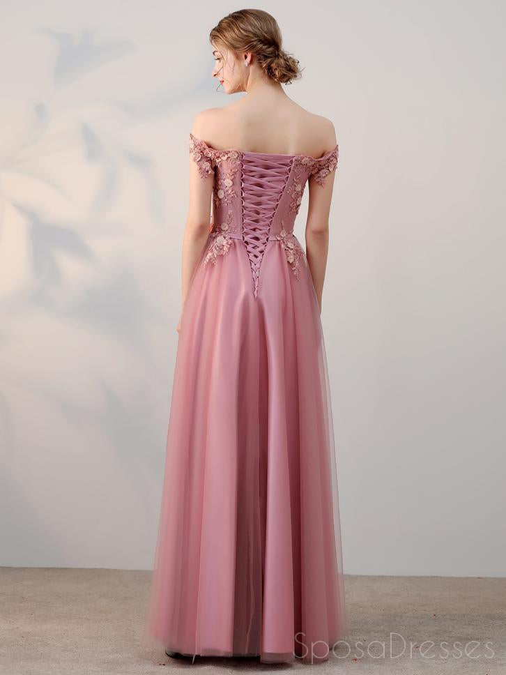 Elegant Off Shoulder Pink Tulle A-Line Long Evening Prom Dress - Formal Gown for Homecoming, Wedding, Pageant & Special Occasions