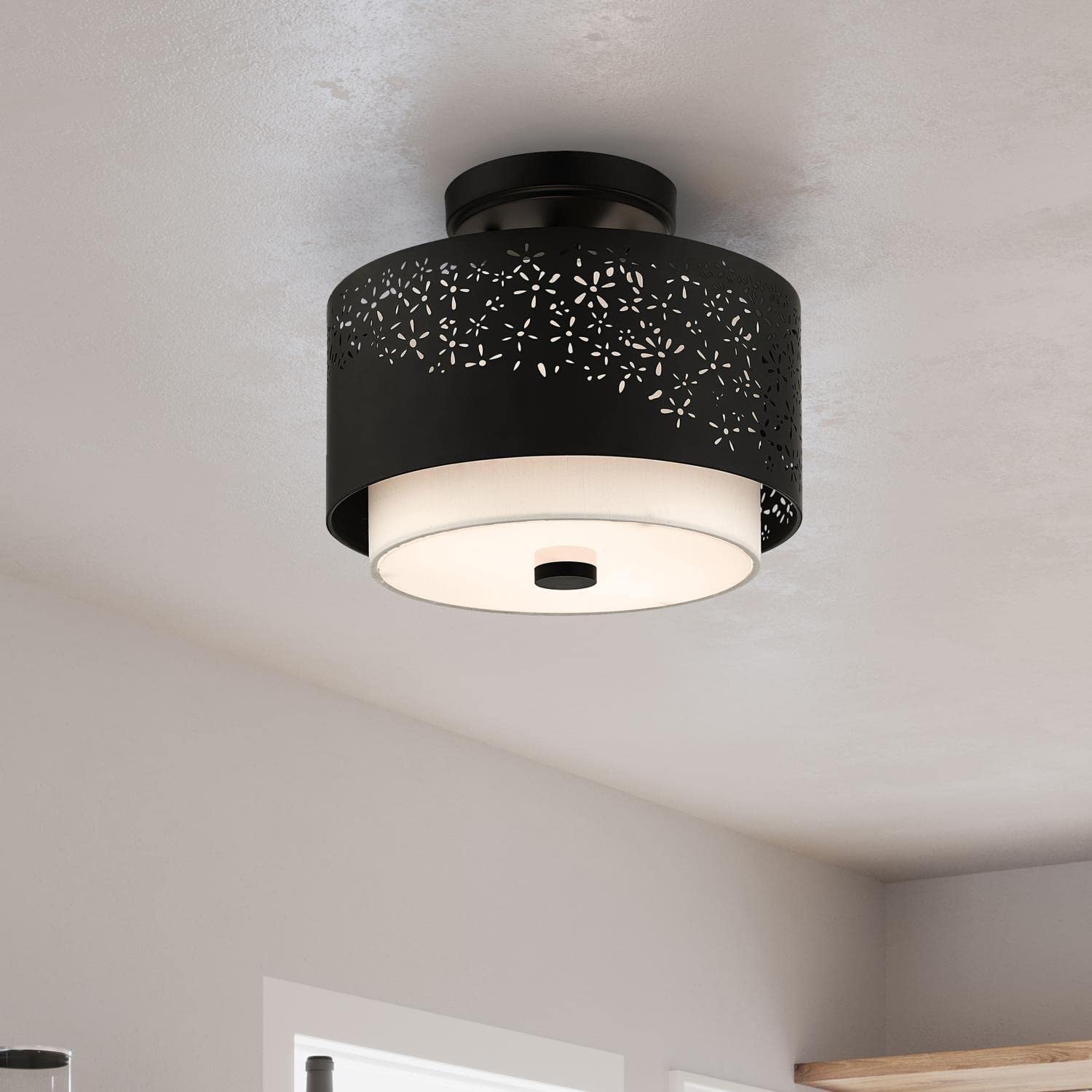 Livex Lighting Noria 2-Light Black Ceiling Mount Fixture - Modern Flush Mount Light for Bedroom, Kitchen, Hallway & Living Room