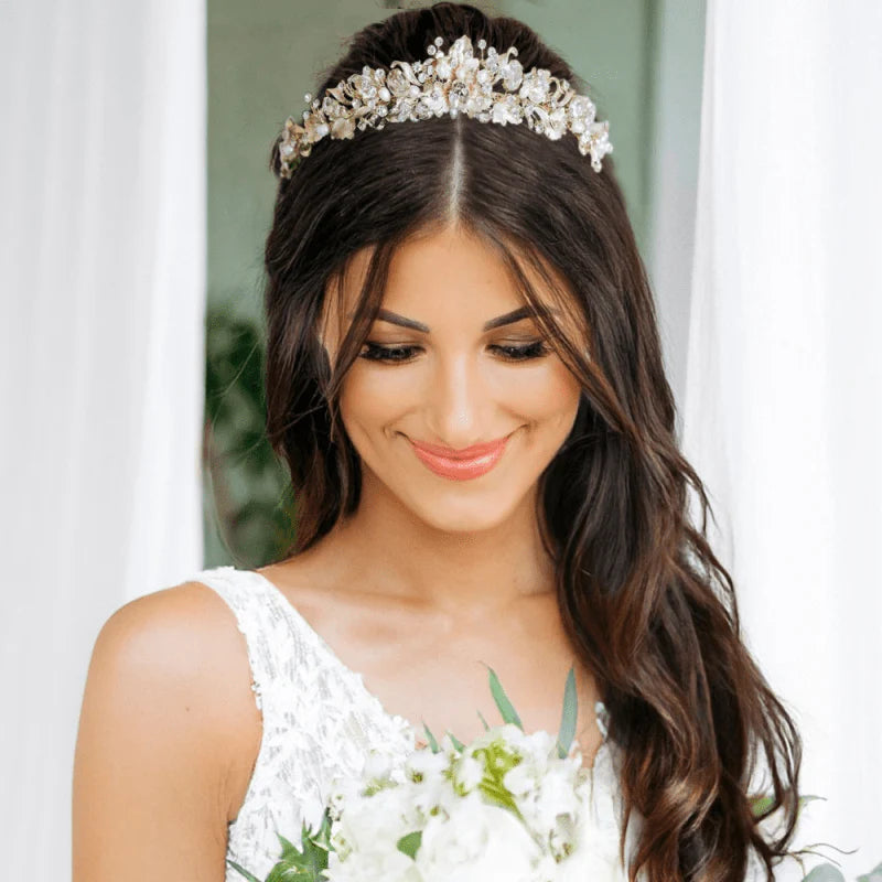 Sparkling Bridal Tiara with Swarovski Crystals & Freshwater Pearls - Elegant Wedding Hair Accessory for Bride, Bridesmaids & Flower Girls | Perfect for Weddings, Prom, Quinceañera & Special Occasions