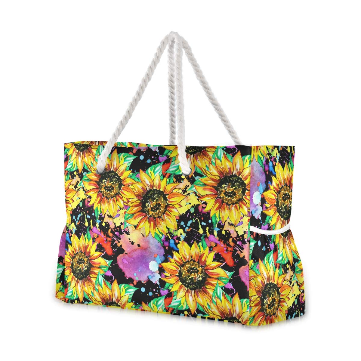 Colorful Sunflower Beach Tote Bag for Women - Reusable Grocery & Shopping Bag with Zipper Pocket - Perfect for Beach & Travel