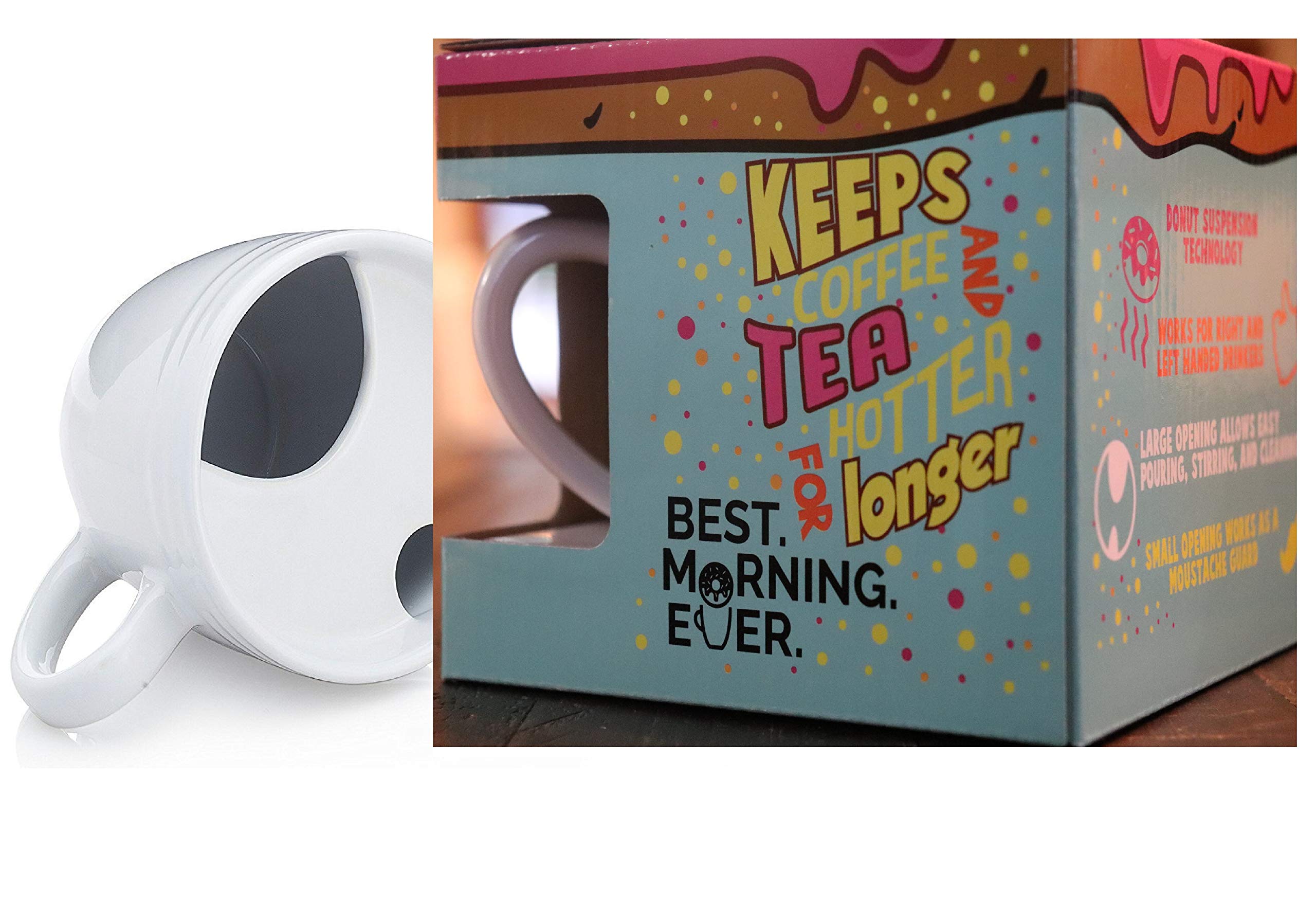 Best Morning Ever Coffee & Tea Mug with Donut Holder - Original Donut Suspension Technology Gift Box (2 Pack) - Perfect for Breakfast, Office Use & Coffee Lovers Gifts