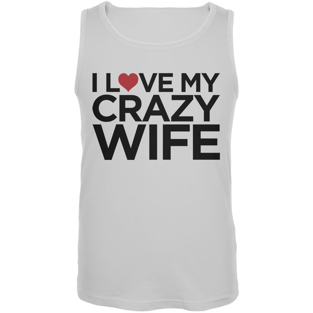 Funny 'I Love My Crazy Wife' White Men's Tank Top - Small - Perfect for Casual Wear, Gifts & Couples Outfits