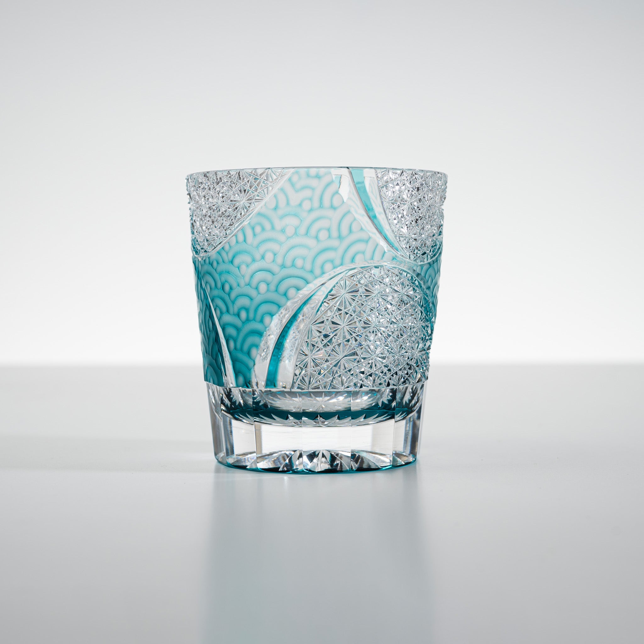 Yamada Crystal Glass Rock Tumblers - Set of 4 Wave Design Green Drinking Glasses for Whiskey, Cocktails & Home Bar Decor