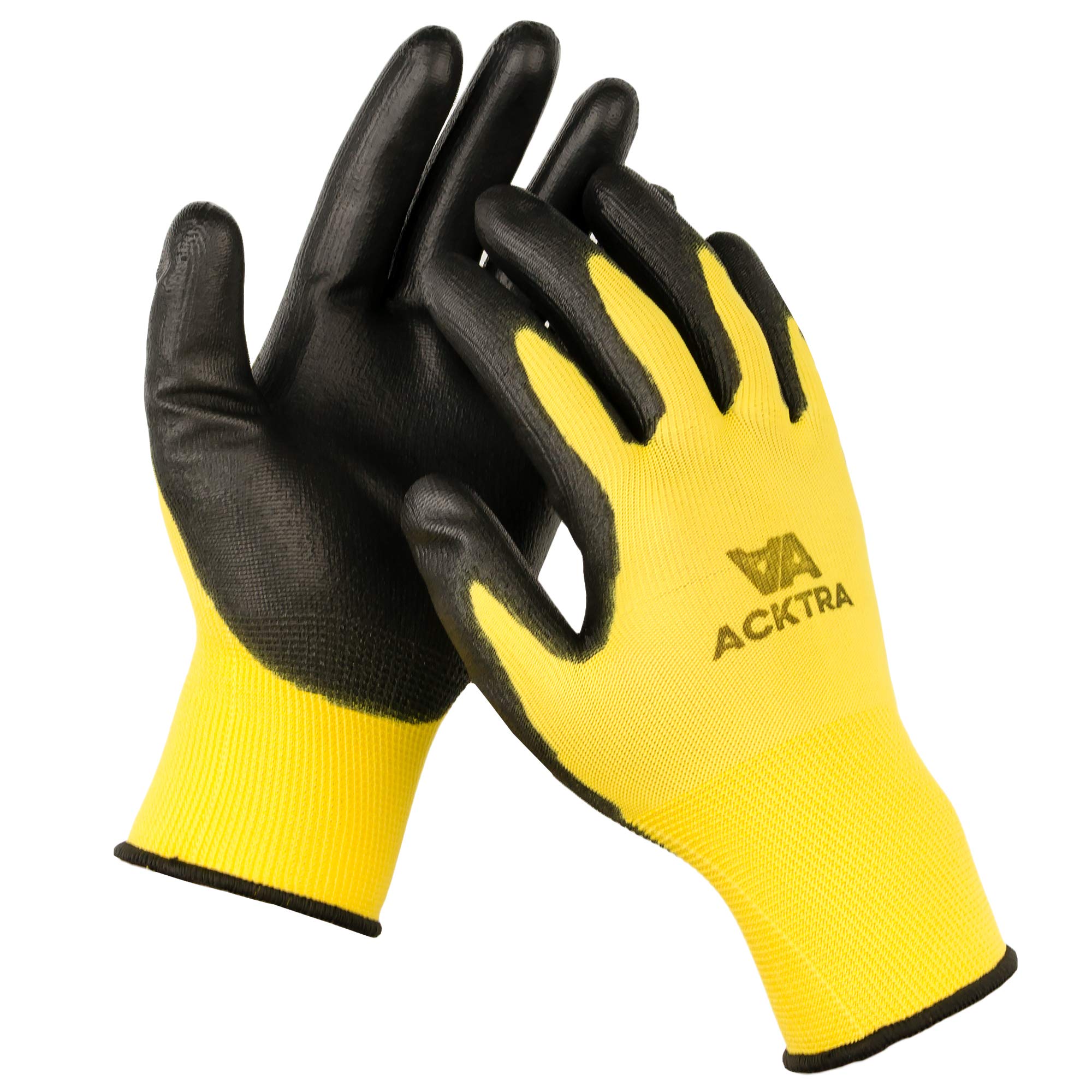 120 Pairs PU Coated Safety Work Gloves - Thin & Lightweight Polyester with Black Coating - EN388 3121X Certified - Multipurpose Unisex Gloves for Construction, Gardening, Warehouse & DIY Projects (Bulk Pack, X-Small)