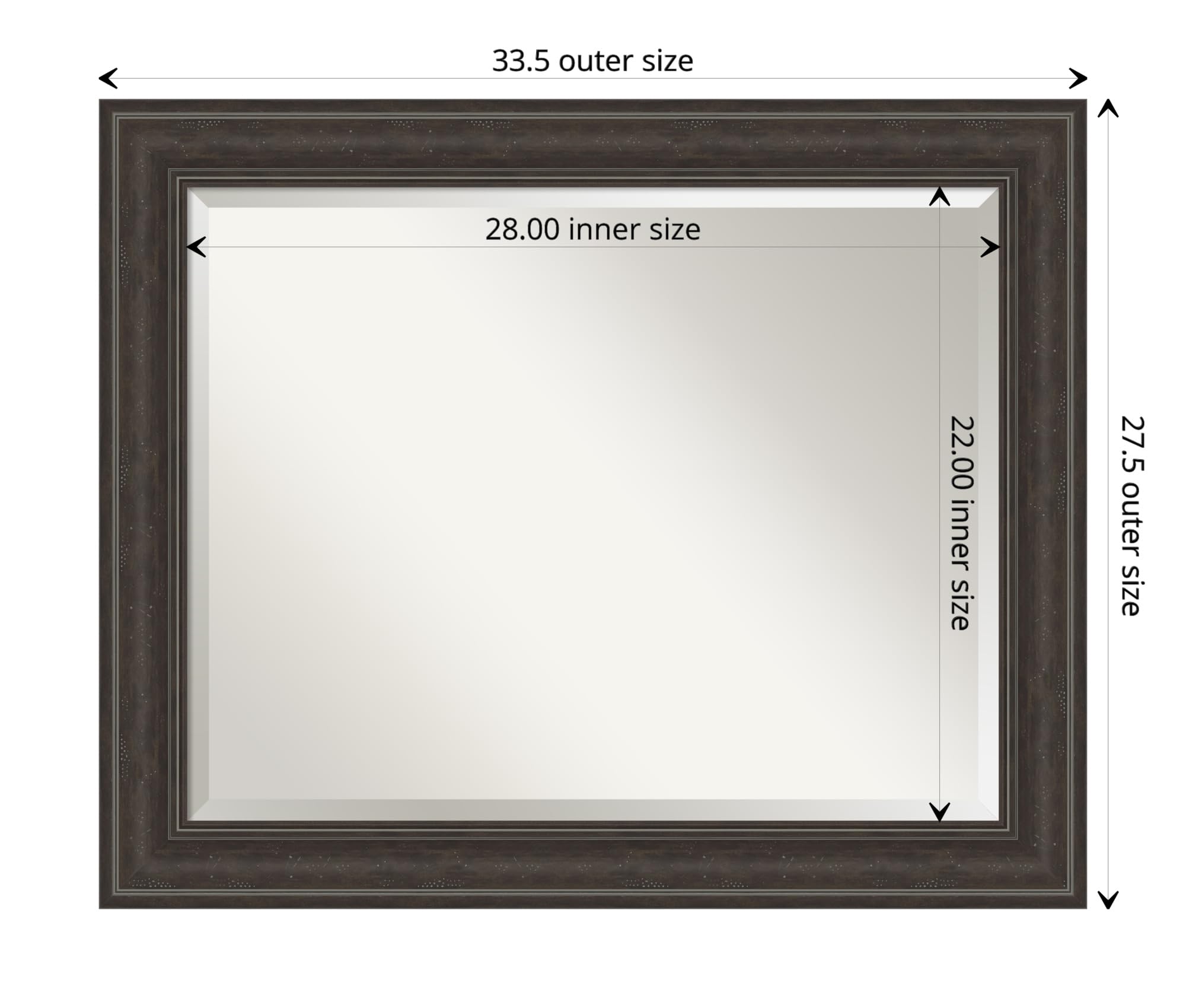 Amanti Art 28x34 Inch Brown Wall Mirror with Beveled Edge - Traditional Shipwreck Greywash Rectangle Bathroom & Living Room Decor - Hangs Horizontally or Vertically - Perfect for Bathroom Vanity, Entryway, Bedroom & Wall Decor