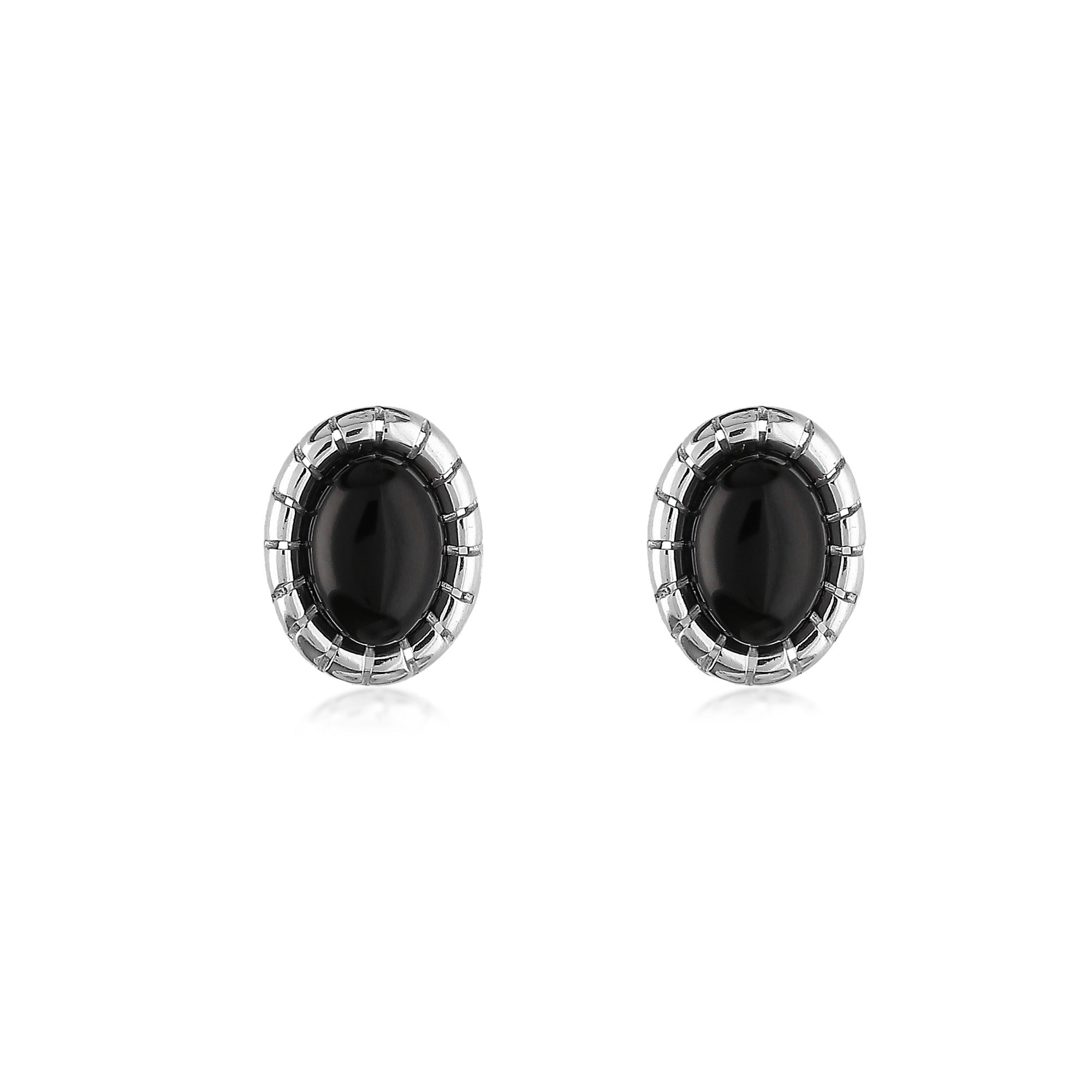 Sterling Silver Whitby Jet Bead Edge Oval Stud Earrings for Women - Elegant Gothic Jewelry for Parties, Weddings & Everyday Wear