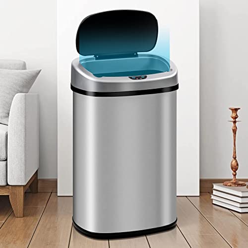 Automatic Touchless Motion Sensor Trash Can - 13 Gallon/50L Stainless Steel Kitchen Garbage Bin with Odor Control & Soft-Close Lid (Silver) | Perfect for Modern Kitchens, Offices & Restaurants