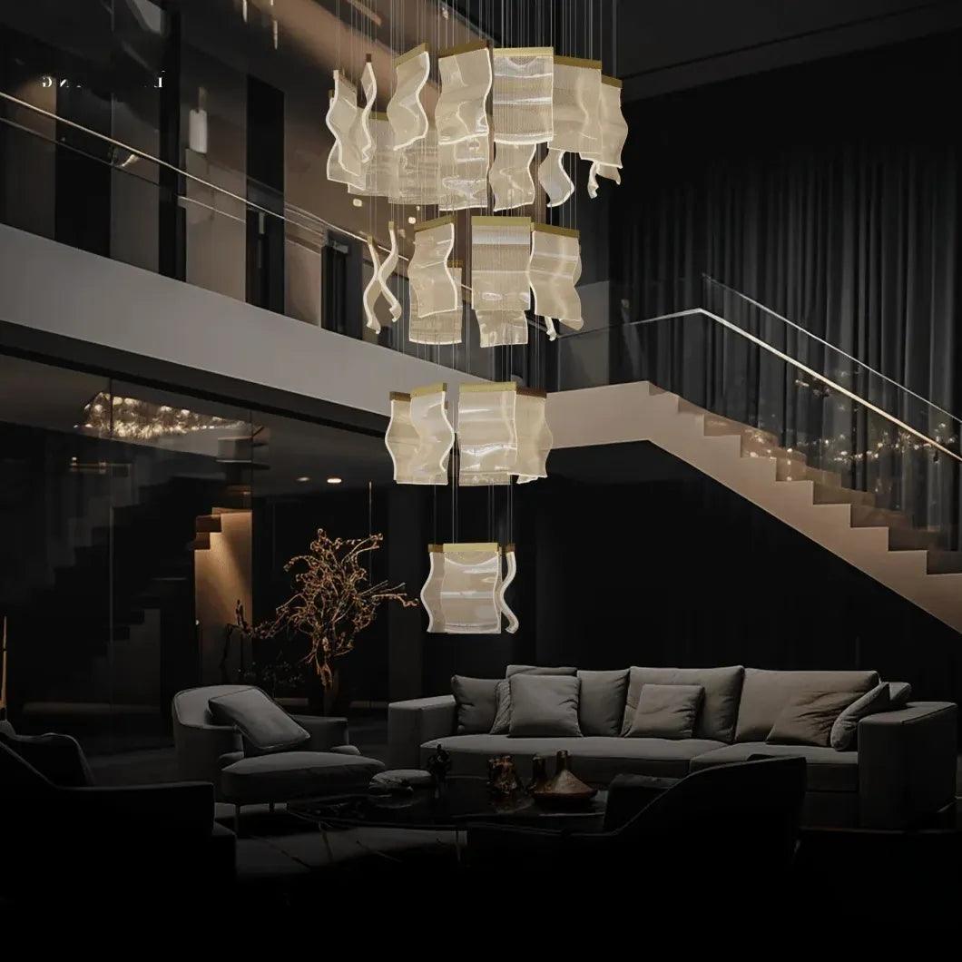 Modern Square Stacking Chandelier for Living Room - Elegant Ceiling Light Fixture for Dining Room, Bedroom & Home Decor