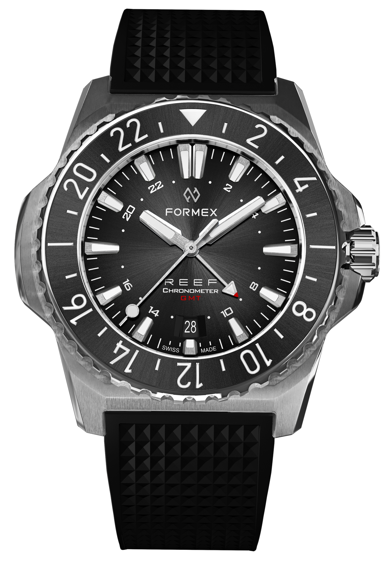 Formex REEF GMT Diver Watch - Black & Red Ceramic Bezel, Swiss Automatic Movement, 300M Water Resistant | Perfect for Scuba Diving, Travel & Luxury Watch Collectors