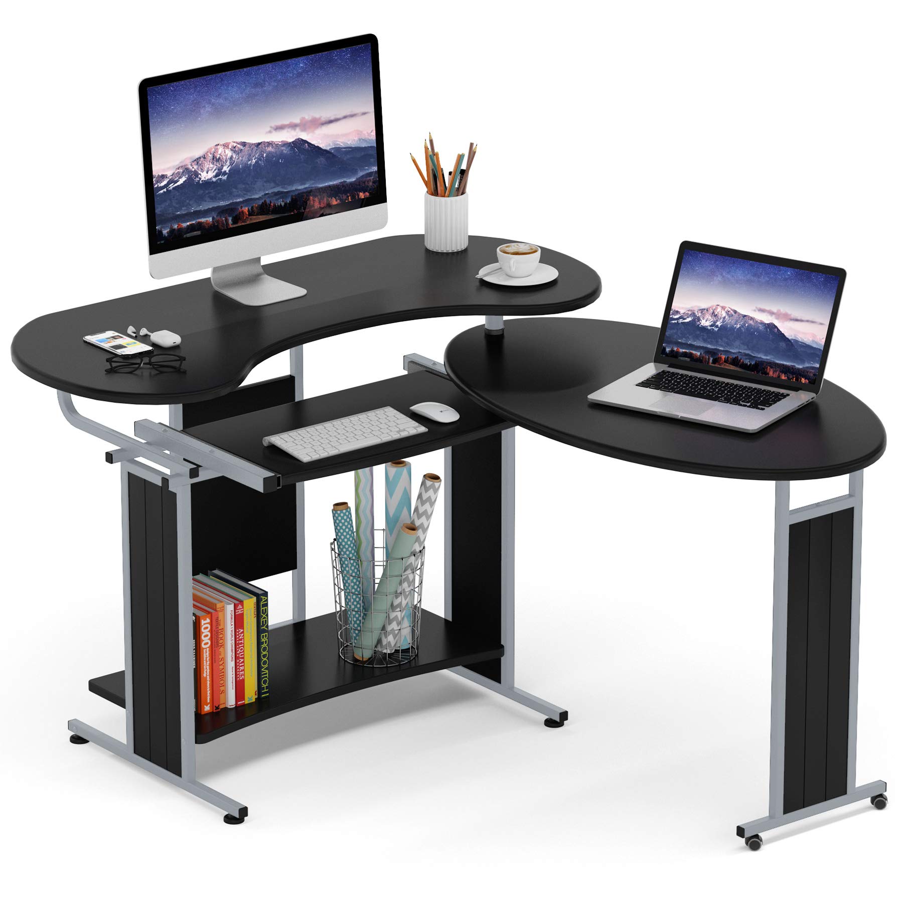 Tribesigns Reversible L-Shaped Computer Desk - Modern Corner Desk for Home Office, Study & Writing | Space-Saving Workstation with 360° Rotation | Perfect for Small Spaces & Apartment Living (Black)
