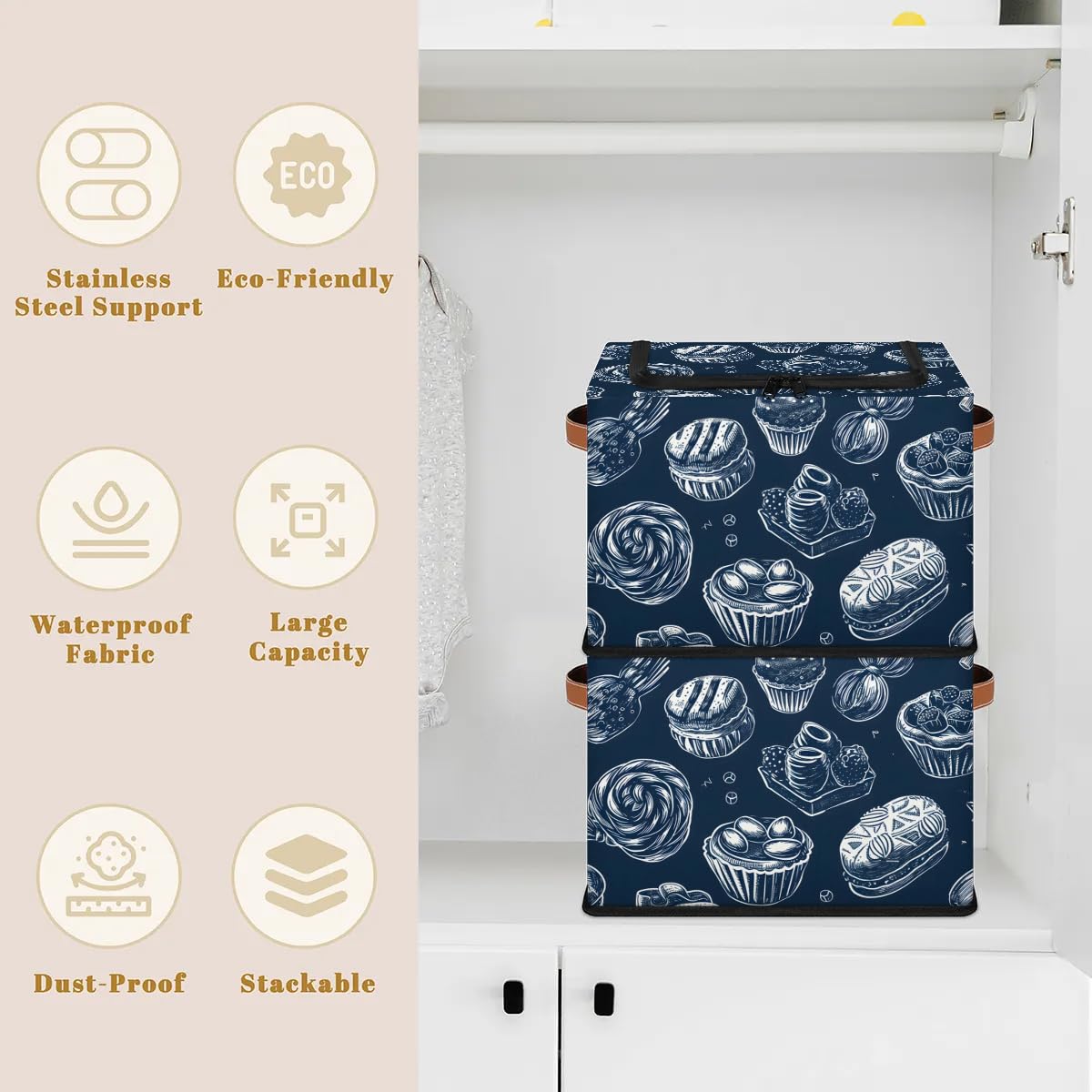 Collapsible Stackable Storage Bins with Lids - Fabric Closet Organizer for Clothes, Toys, Blankets | Foldable Home Storage Bins for Bedroom, Nursery & Office Organization