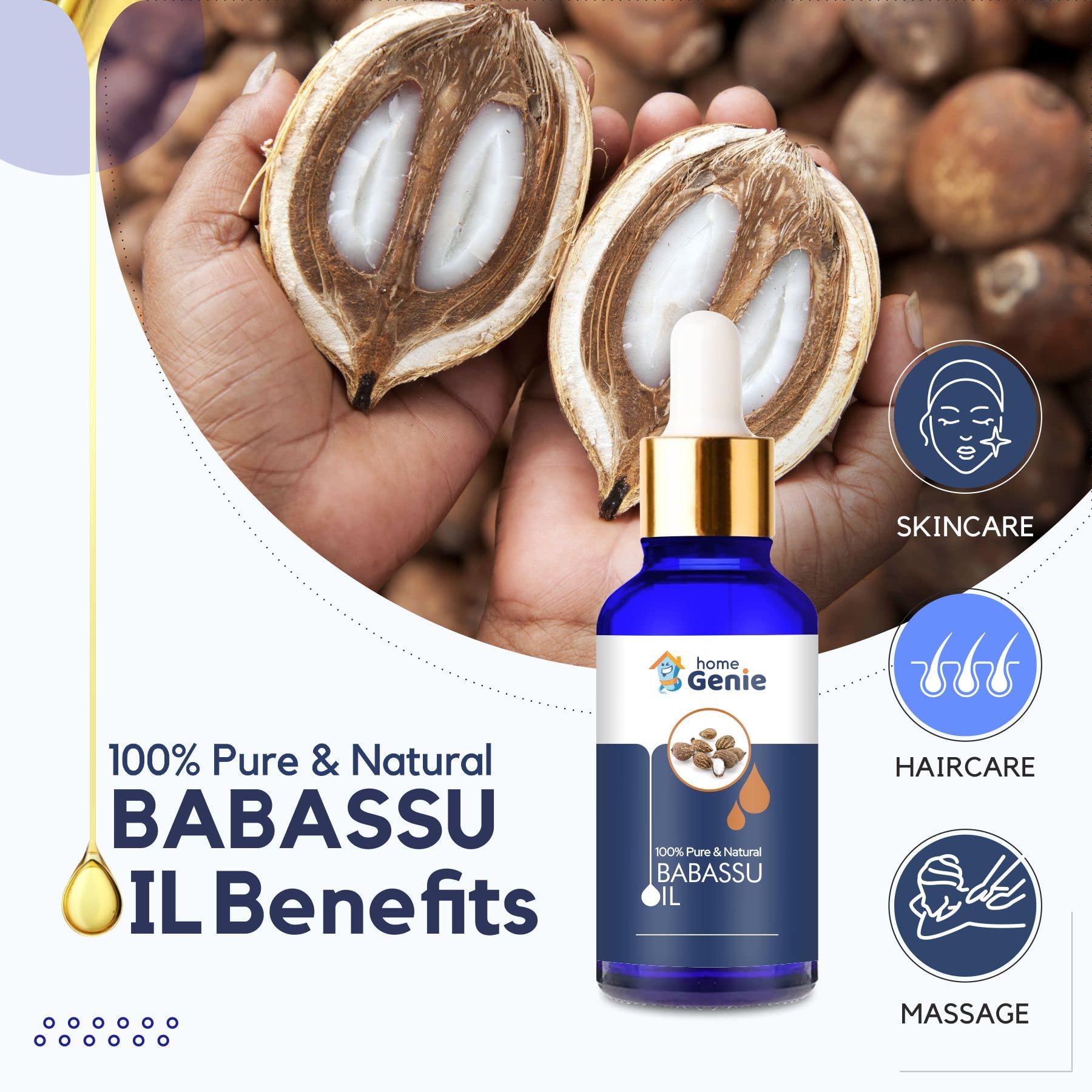 100% Pure & Natural Babassu (Attalea Speciosa) Oil - Undiluted Essential Oil for Skin & Hair Care - 30ml - Perfect for Massage, Aromatherapy & DIY Beauty Products