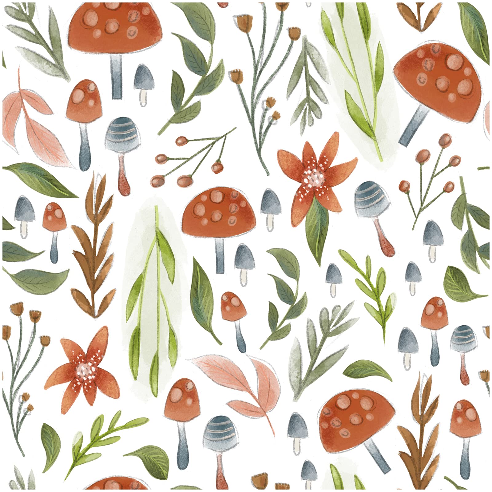 Boho Mushroom Peel and Stick Wallpaper - Removable Self-Adhesive Wallpaper for Bathroom, Bedroom, Kitchen & Nursery - Floral Contact Paper for Cabinets, Accent Walls & Home Decor - 17.7