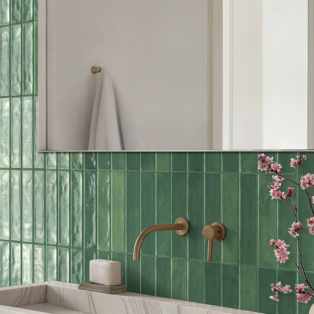 Premium Marrakesh Green 250x50mm Zellige Glossy Subway Tile - Perfect for Kitchen Backsplash, Bathroom Walls & Modern Interior Design