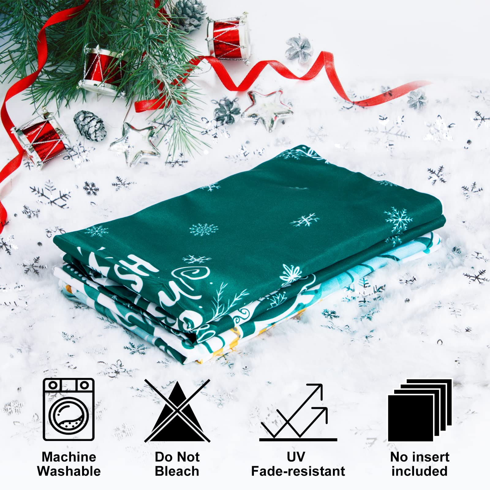 Lanpn Merry Christmas Lumbar Throw Pillow Covers 12x20 (Set of 4) - Decorative Teal Holiday Cushion Covers for Sofa, Bed & Home Decor | Perfect for Winter, Xmas Tree & Fireplace Cozy Decorations
