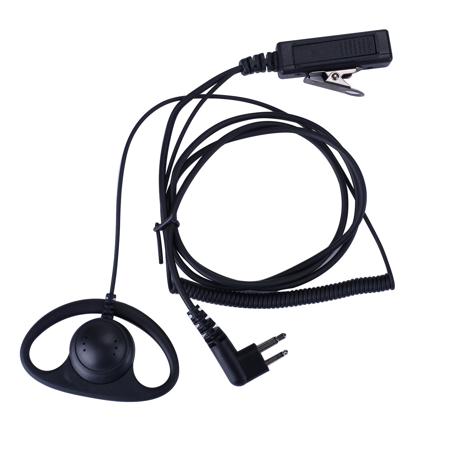 D-Shape Earpiece Headset with Big PTT Button for 2-Pin Walkie Talkie Radios - Compatible with Motorola CP200D, CLS1410, CLS1110, CP185, CP200, RDM2070D - Ideal for Security, Construction & Event Staff Communication