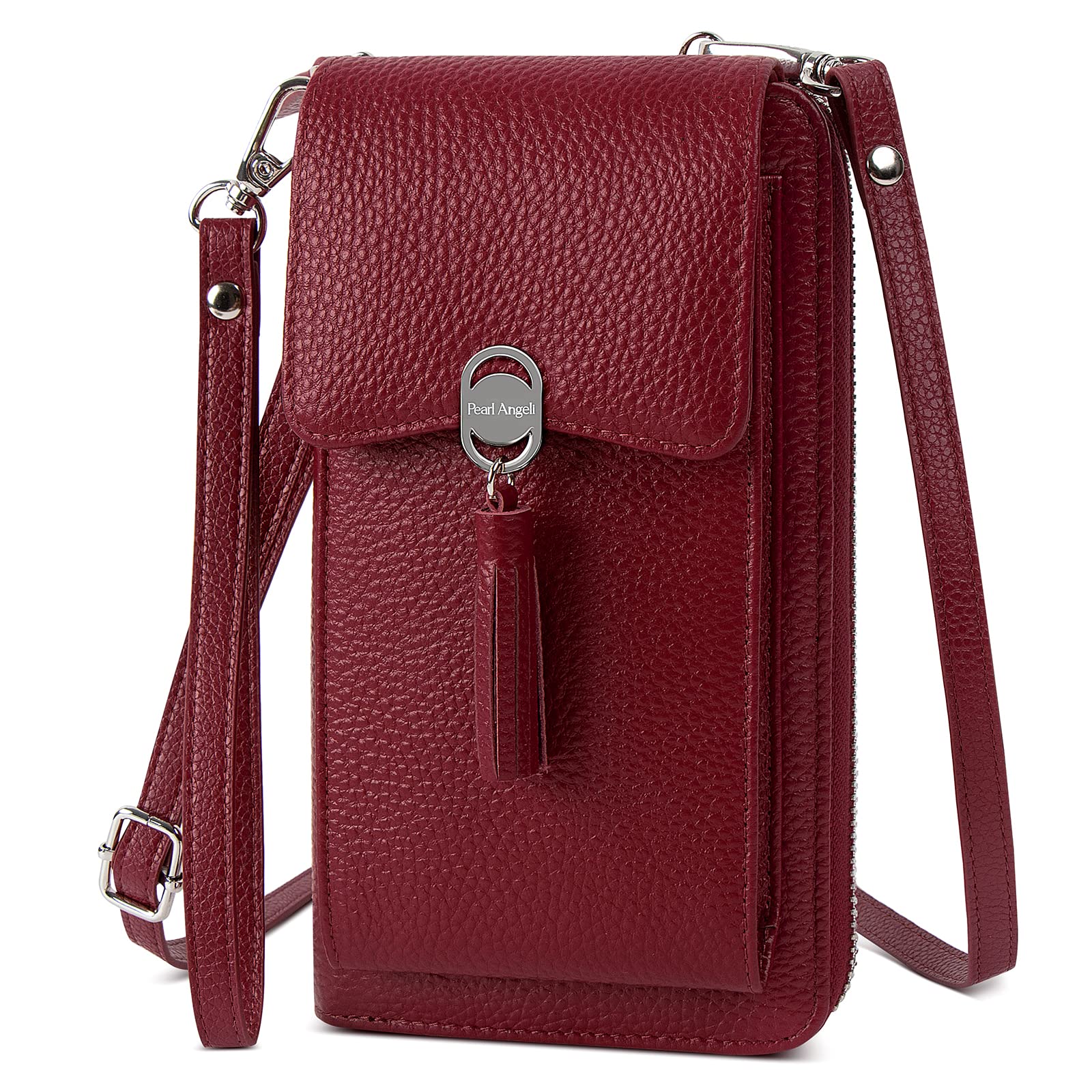 Pearl Angeli Genuine Leather Crossbody Phone Purse for Women - RFID Blocking Cellphone Wallet with Adjustable & Detachable Straps - Perfect for Travel, Shopping & Everyday Use