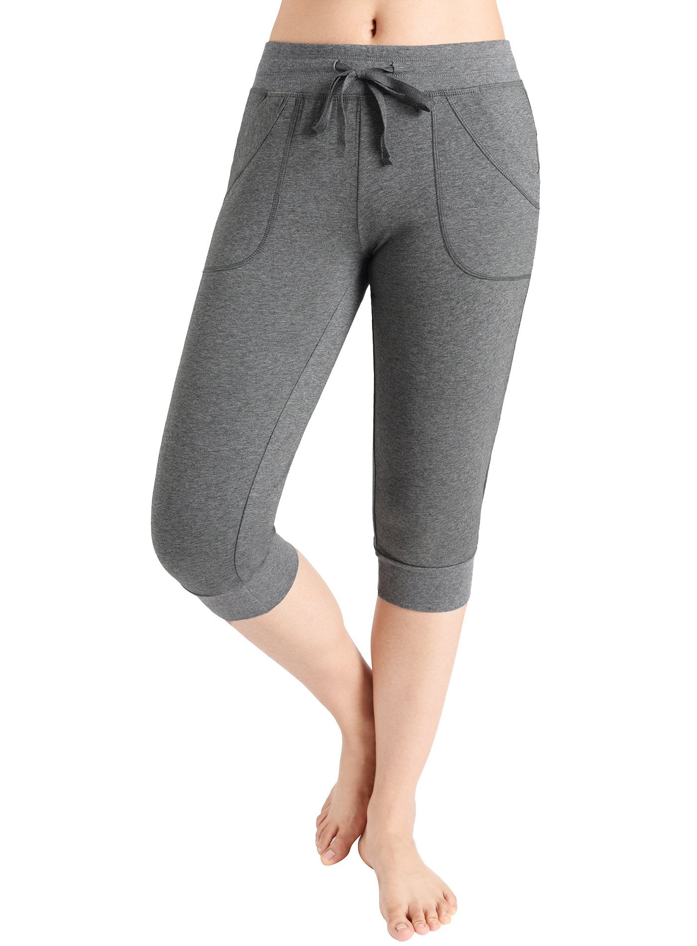 Women's Cotton Sweatpants with Pockets - Soft Jersey Capri Pants for Yoga, Lounge & Casual Wear - Comfortable Elastic Waist Joggers for Women