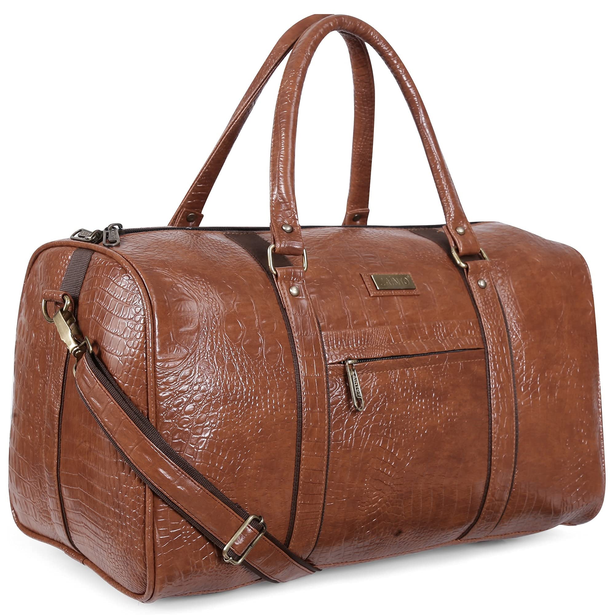 Unisex Textured Leatherette Duffle Bag 35L 7Kg - Stylish Cabin Luggage for Air Travel, Gym & Weekend Getaways (Tan)