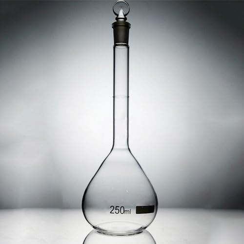 LABART 250ml Borosilicate Glass Volumetric Flask with Glass Stopper - Set of 2 for Chemistry Lab Experiments, Precise Liquid Measurements, Science Class & Research Use