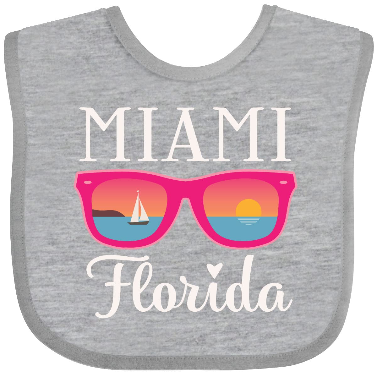 Inktastic Miami Florida Vacation Beach Trip Baby Bib - Soft Cotton Drool Bib for Infants & Toddlers - Perfect for Travel, Beach Outings & Family Trips