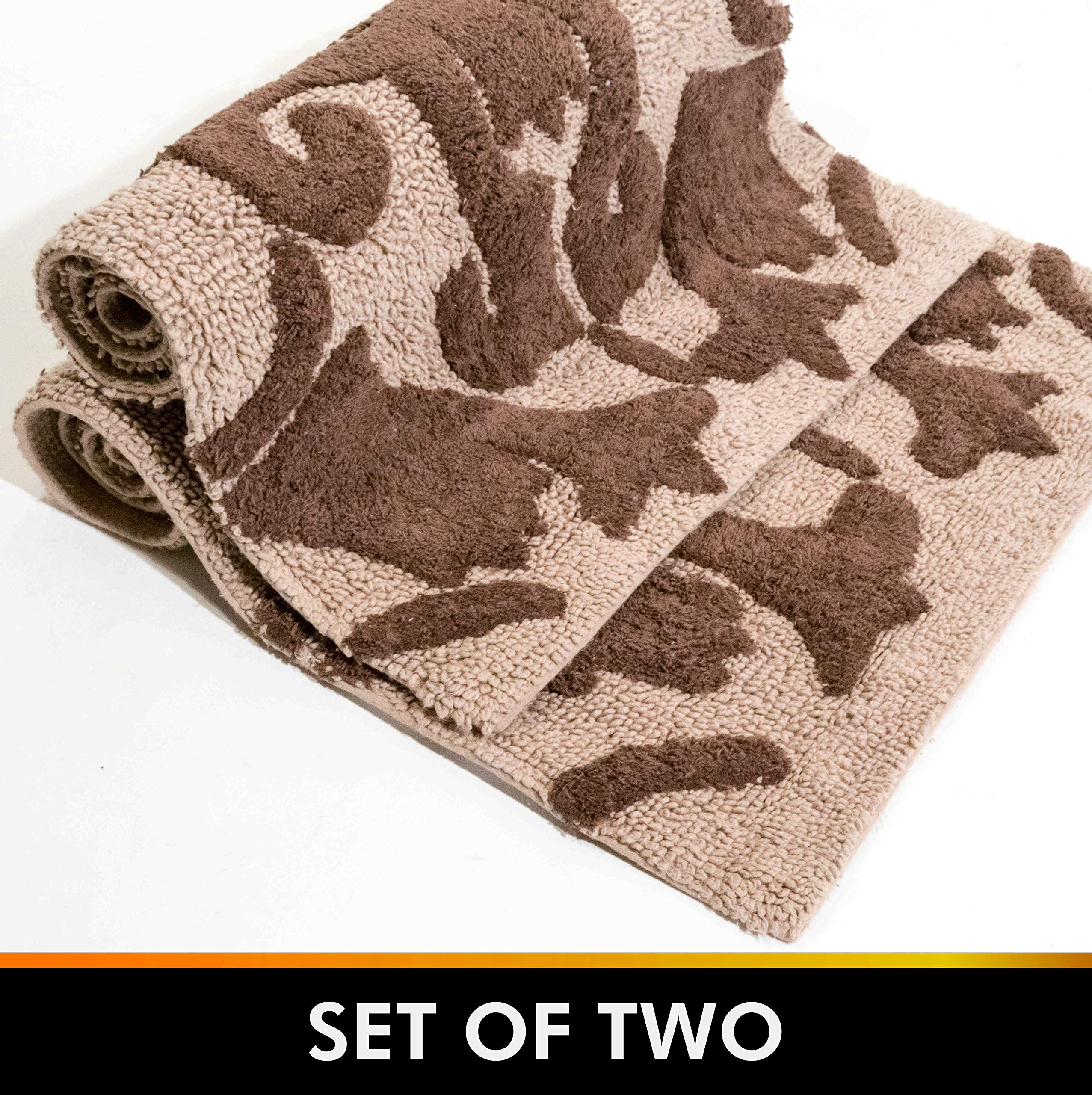 Premium 2-Piece Chesapeake Iron Gate Bath Rug Set - Soft Linen & Chocolate Scroll Design (20