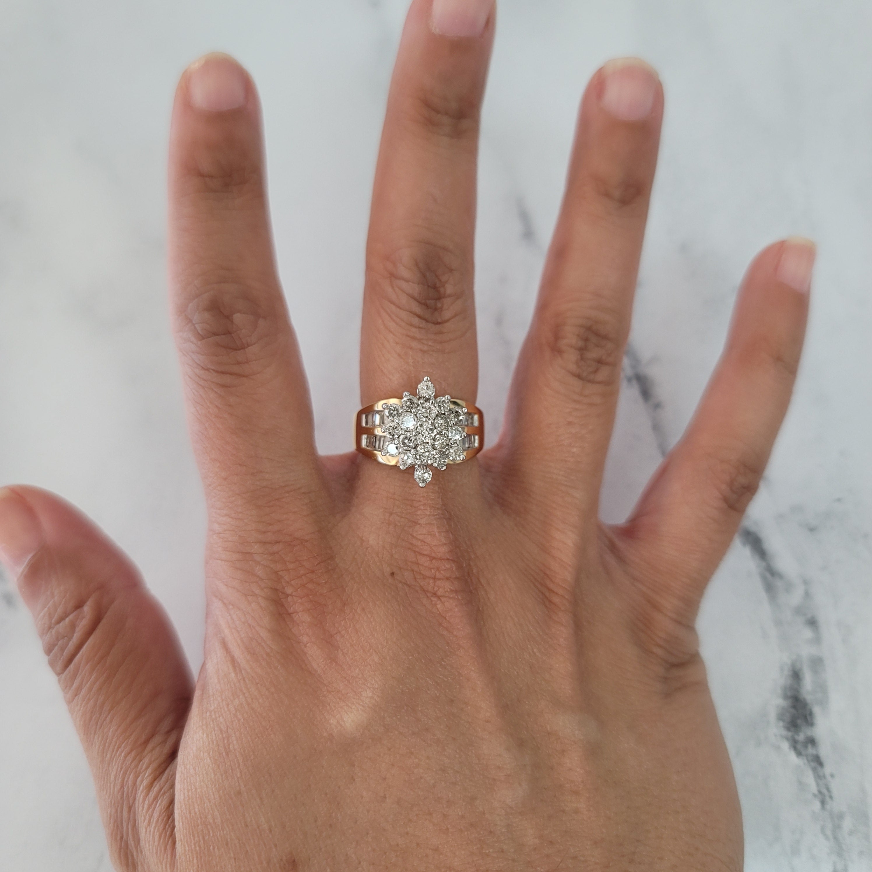 2 Carat Diamond Cluster Engagement Ring in 14K Yellow Gold - Perfect for Proposals, Anniversaries & Bridal Jewelry